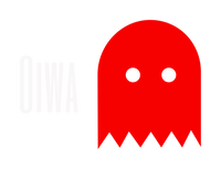 Oiwa Garage Logo – Red Ghost Icon with Oiwa Text for Japanese Mini Truck Parts and Accessories Brand