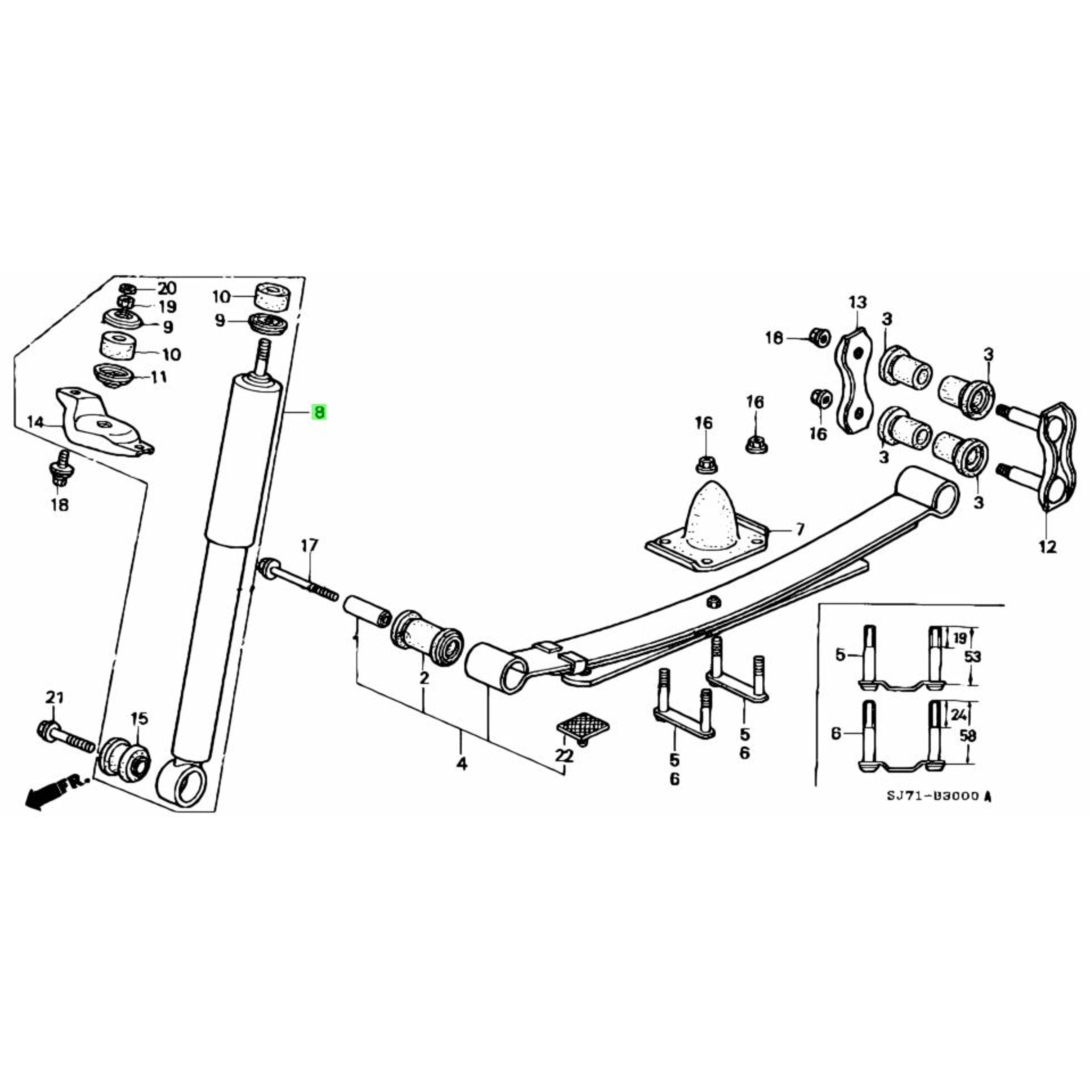 Diagram of complete suspension assembly for Honda Acty, highlighting the included components and spring variations."