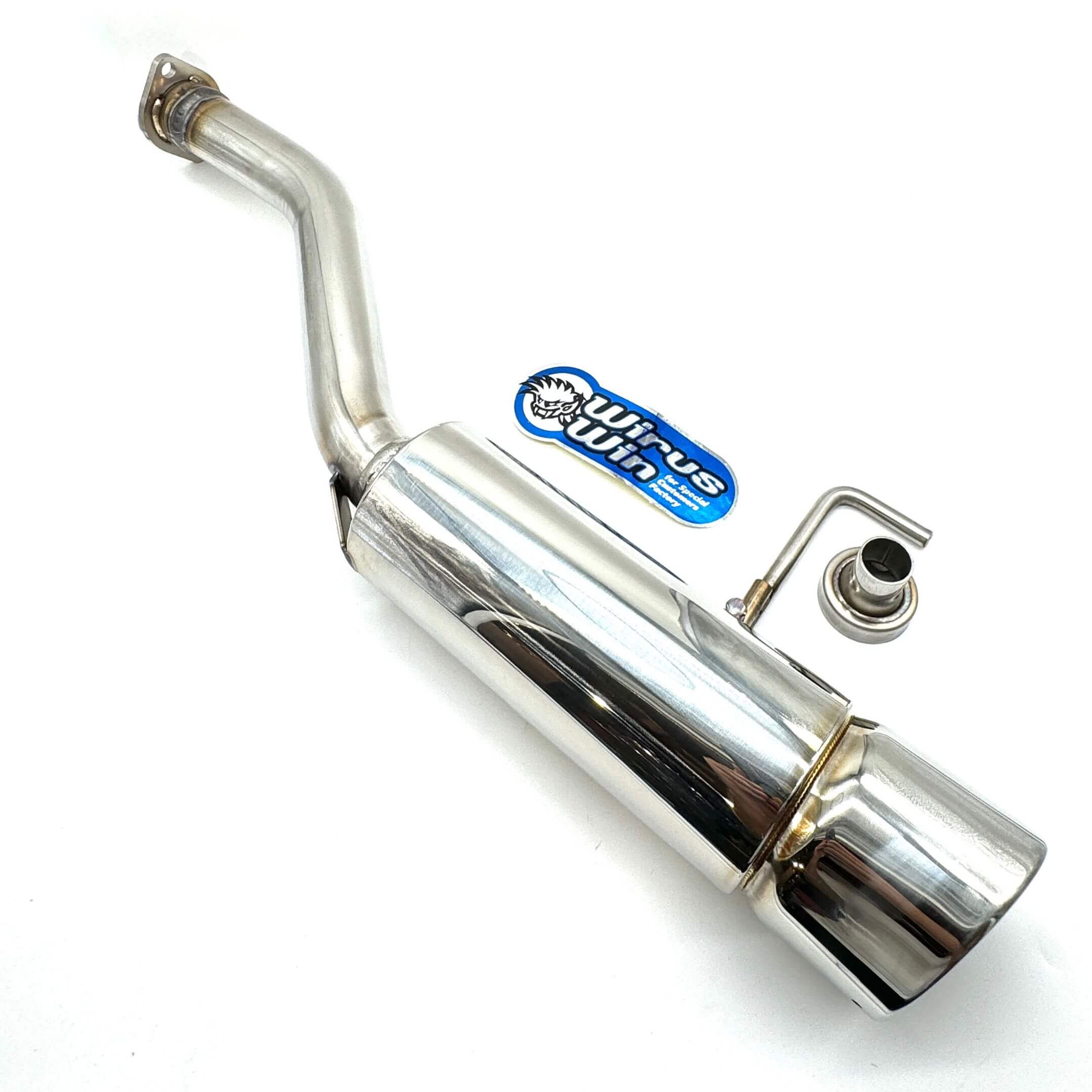 Wirus Win Popper Muffler - Stainless steel exhaust system for Honda Acty Truck HA3, HA4 (1990-1999) featuring a downturned tip and high-quality craftsmanship.