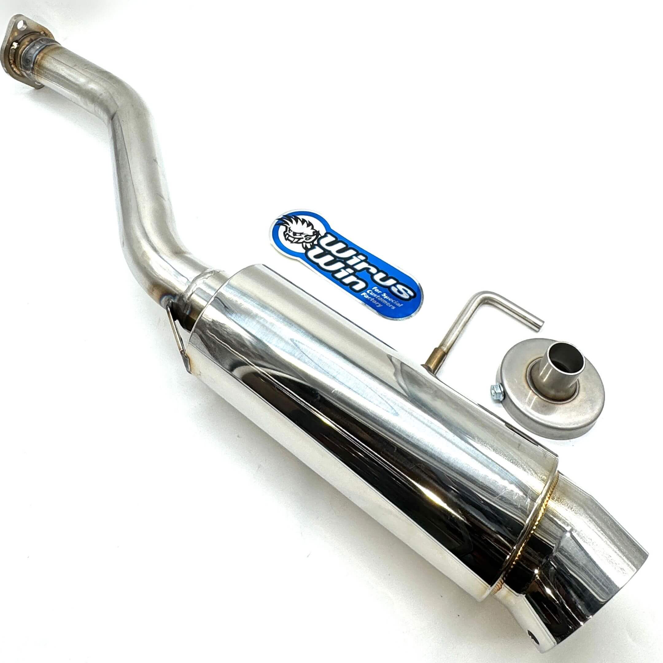 Wirus Win Sports Type Stainless Exhaust for Honda Acty Truck HA3, HA4 Models - 1990-1999, downturned tip design with right-side outlet.