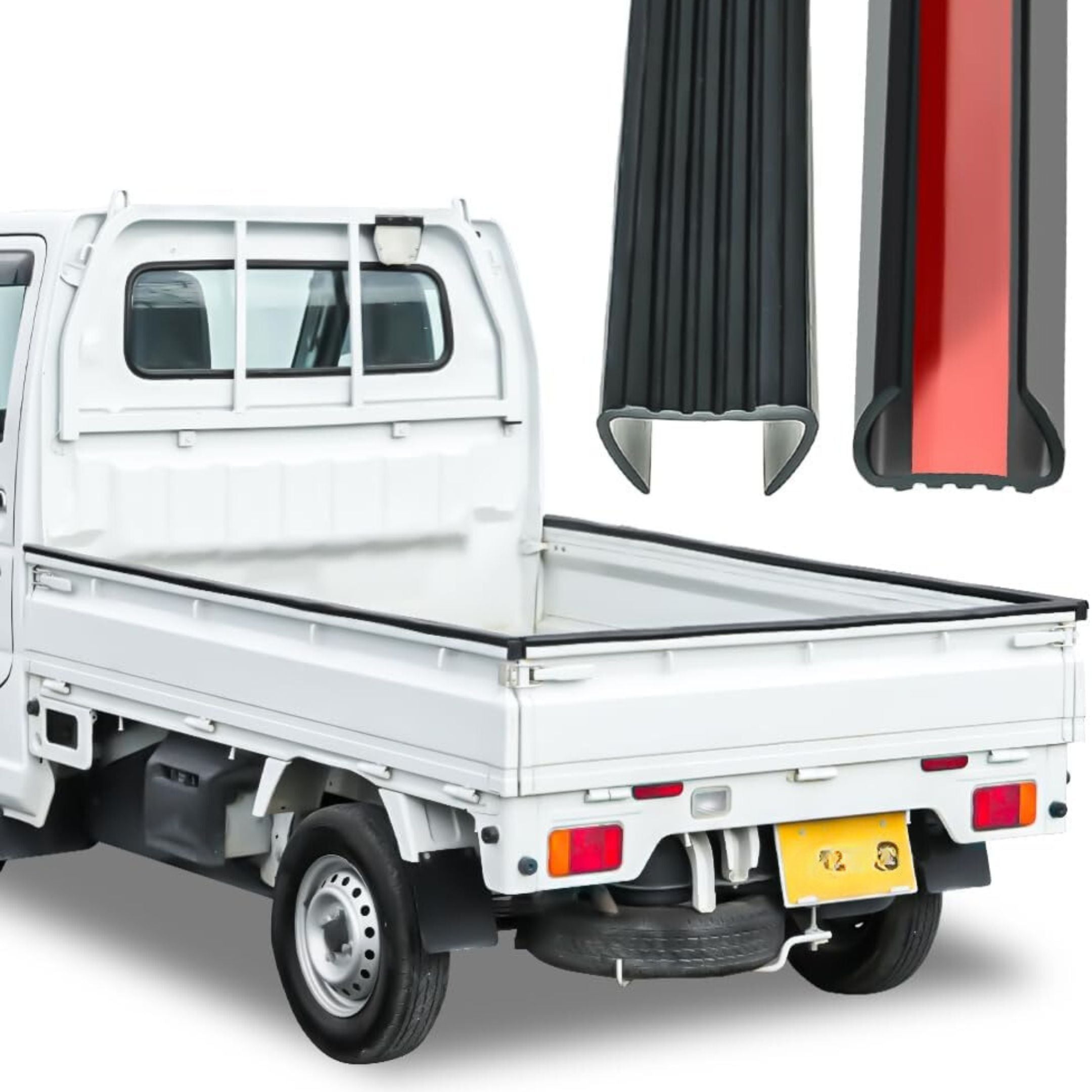 Universal rubber gate protector for Kei Trucks featuring anti-slip grooves and a seamless design, ideal for protecting tailgate and birdcage areas