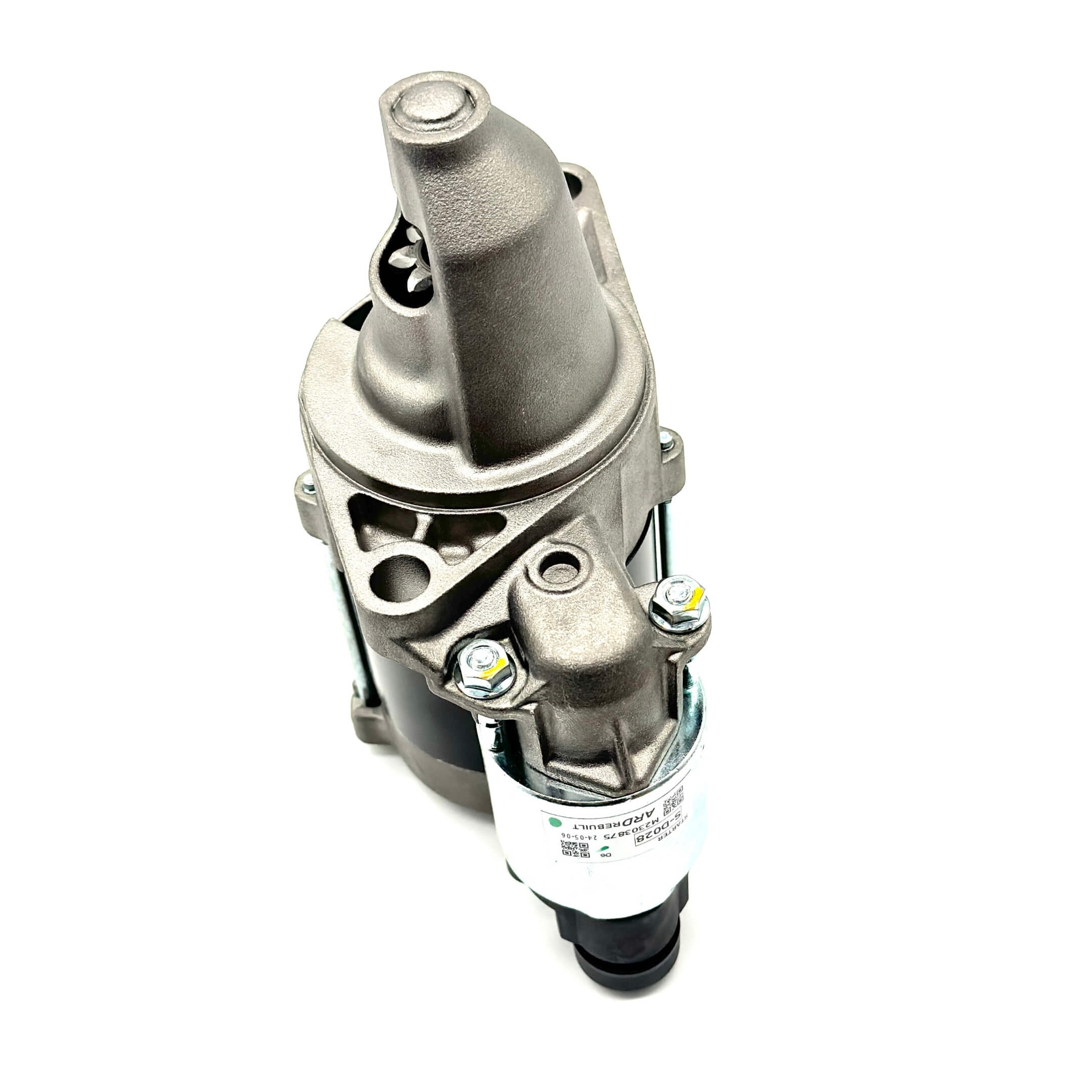 Top view of Honda Acty HA3, HA4 remanufactured starter, highlighting compact and precise OEM design.