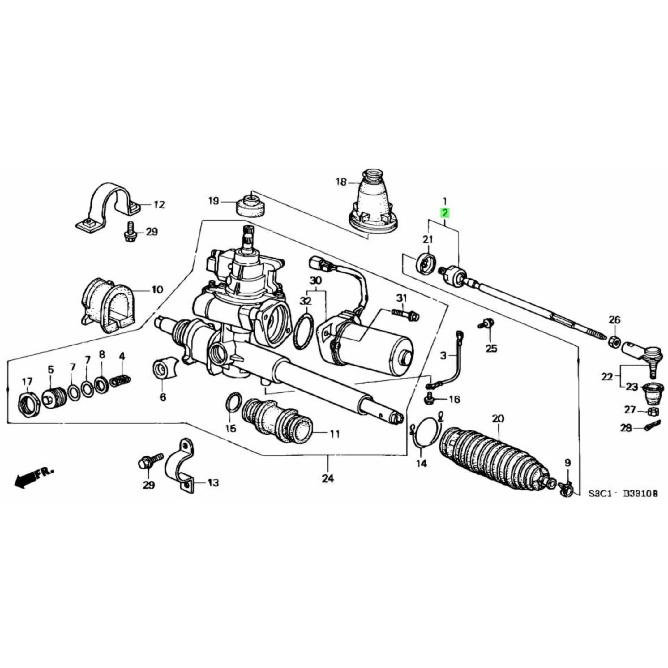 Technical diagram of Inner Tie Rod End for Honda Acty Van HH5, HH6 Models (1999-2009), highlighting passenger side components.