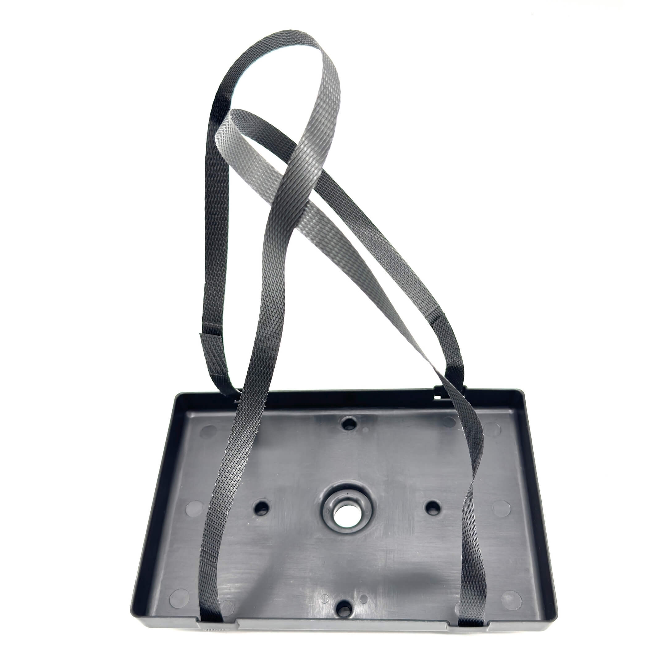 Black battery tray with securing straps for Honda Acty Truck HA8, HA9 models, 2009-2022.