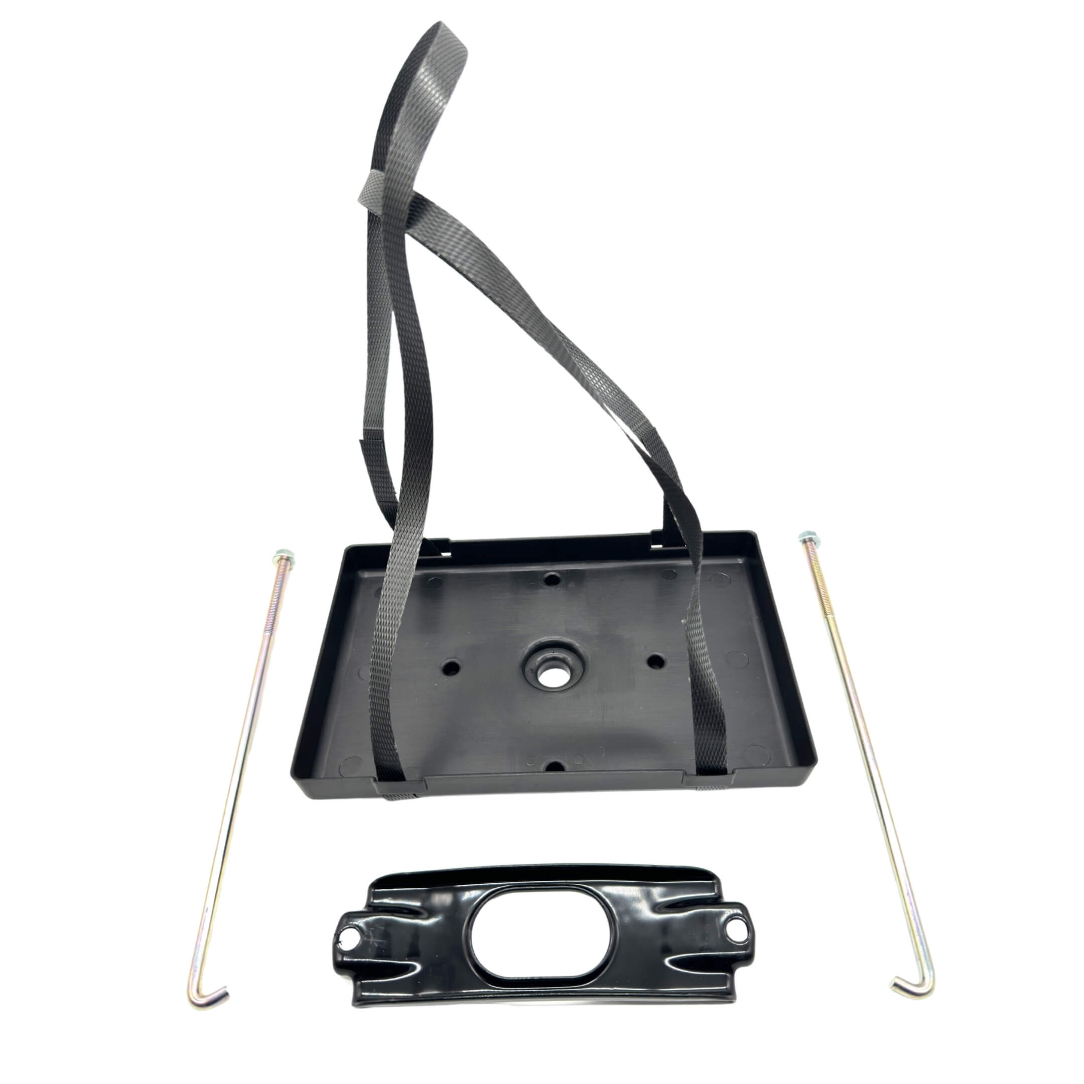 Battery Tray & Tie Down Set for Honda Acty Truck HA6, HA7 Models 1999-2009, featuring a black tray with straps and metal rods.