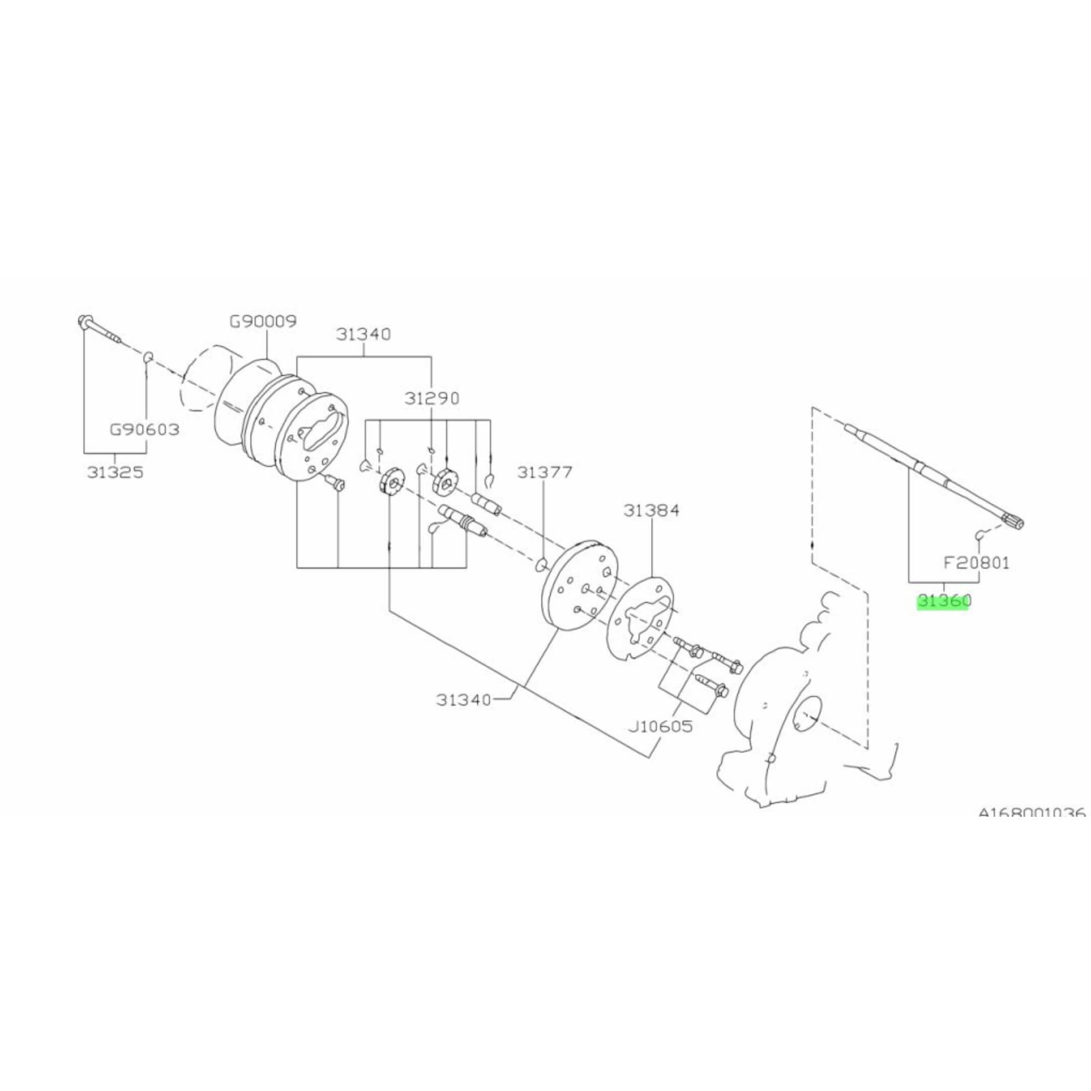 Exploded diagram of Subaru Sambar ECVT system highlighting oil pump shaft placement for models 1990-1998.