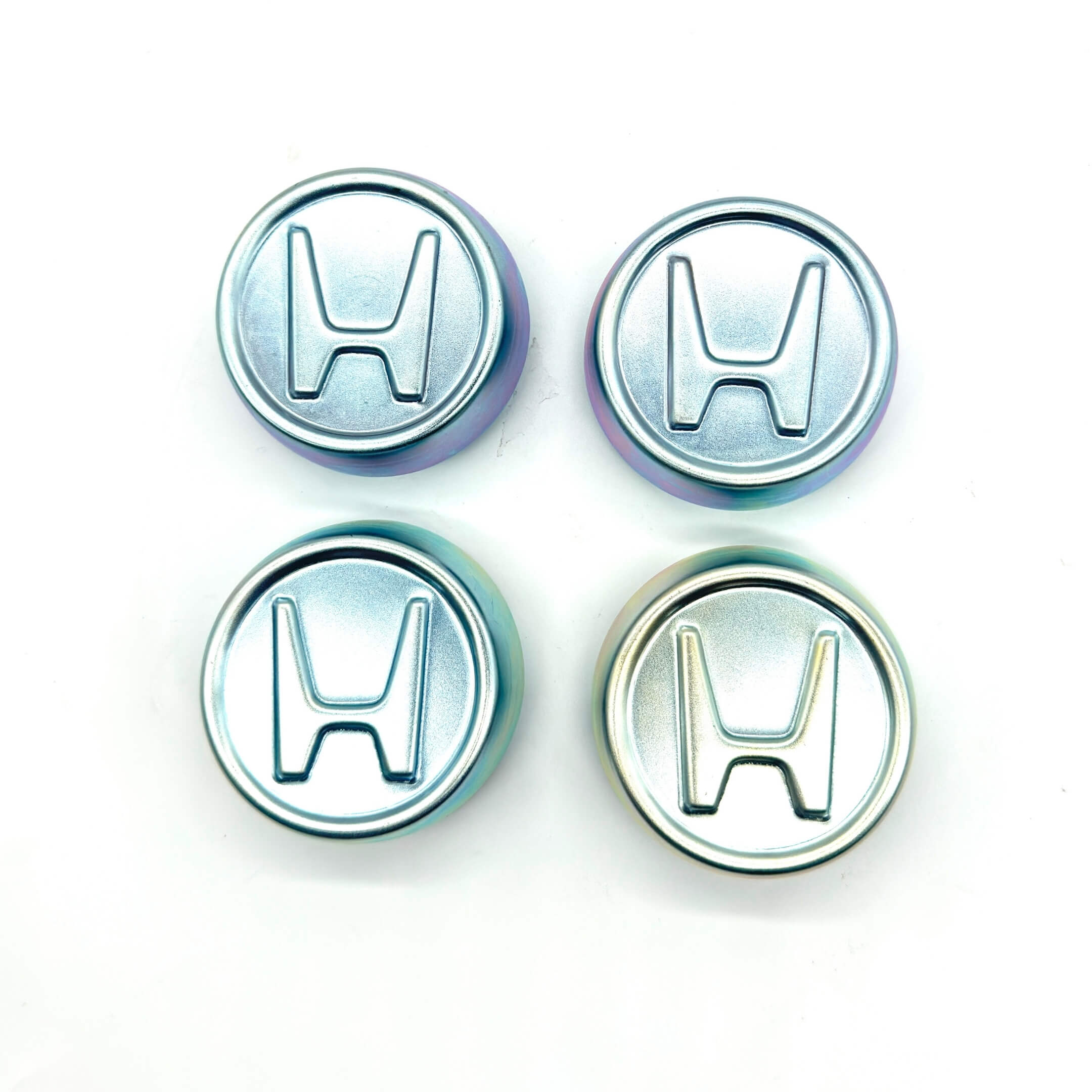 Silver wheel center cap set for Honda Vamos Van HM1, HM2 models (1999-2018) featuring the Honda logo.