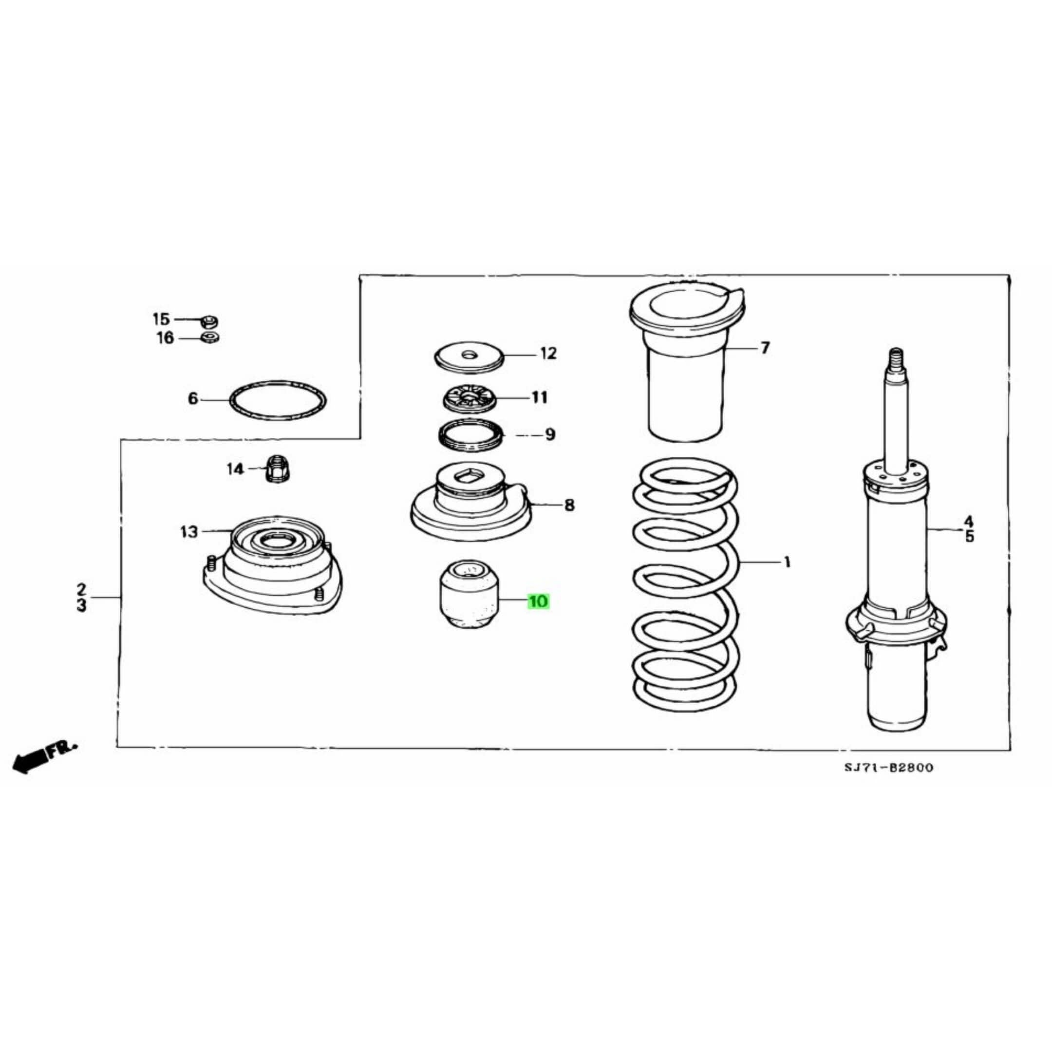 Technical diagram of the Front Bump Stopper for Honda Acty Truck HA3, HA4 models (1990-1999), showcasing detailed parts layout.