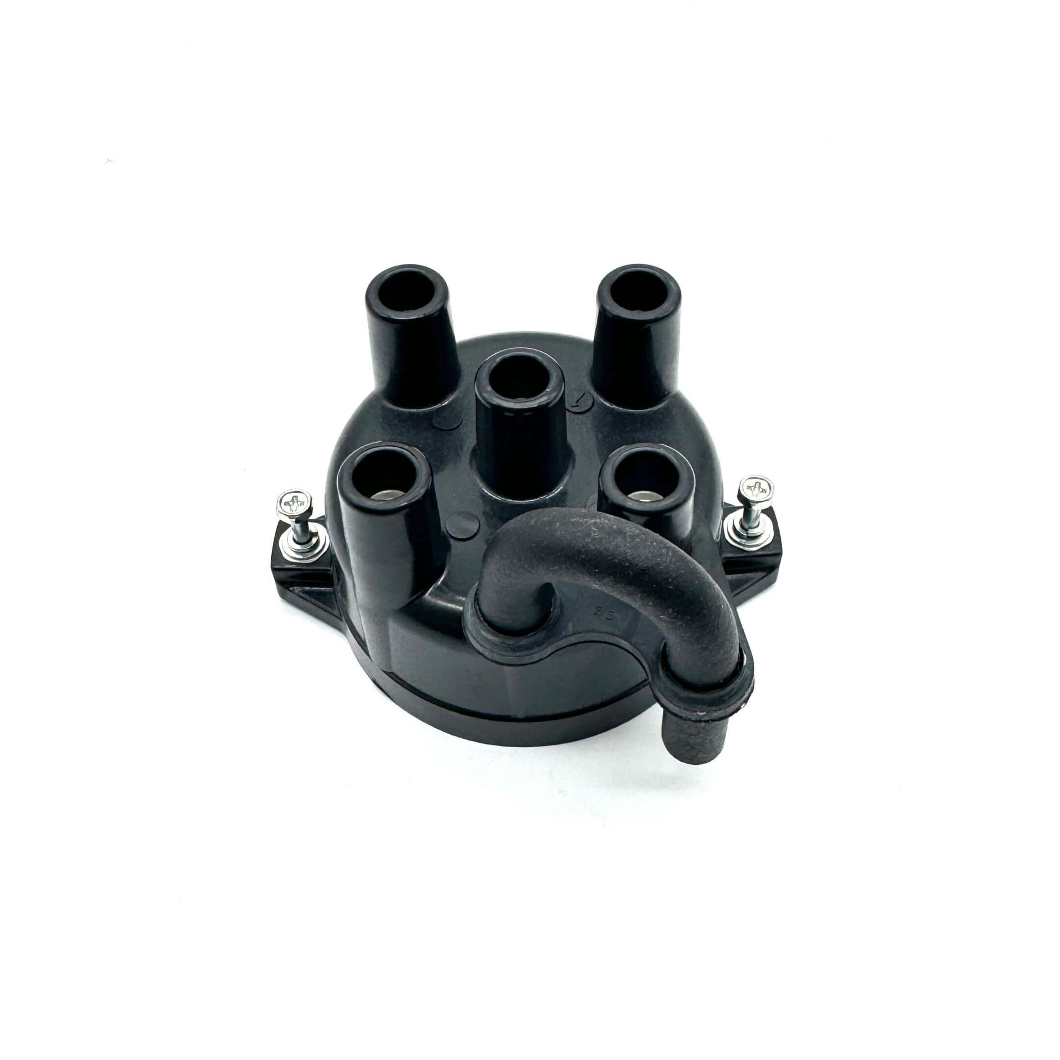 Top view of the Distributor Cap for Subaru Sambar KS3, KS4 Models (1990-1998) with Mitsubishi distributor showing five plug ports and vent tube.