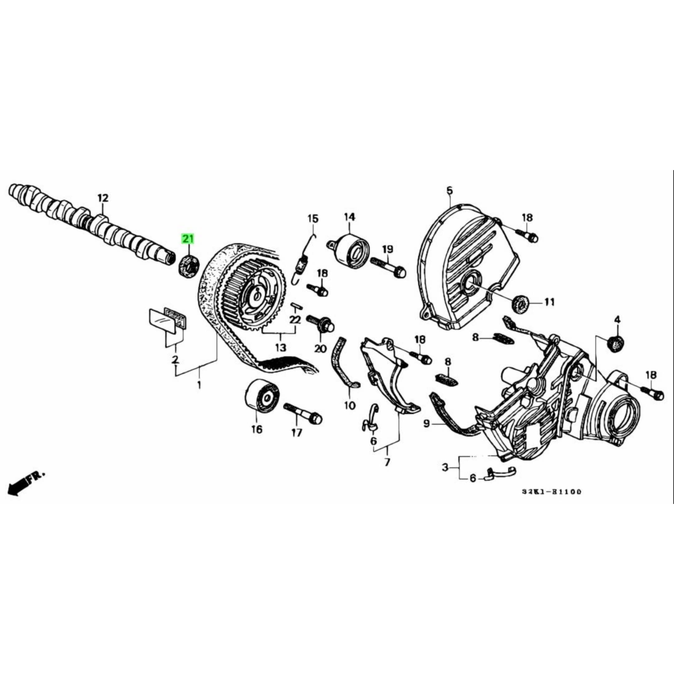 Technical diagram of Camshaft Oil Seal for Honda Acty Truck HA3, HA4 Models, 1990-1999, highlighting part placement and assembly details.