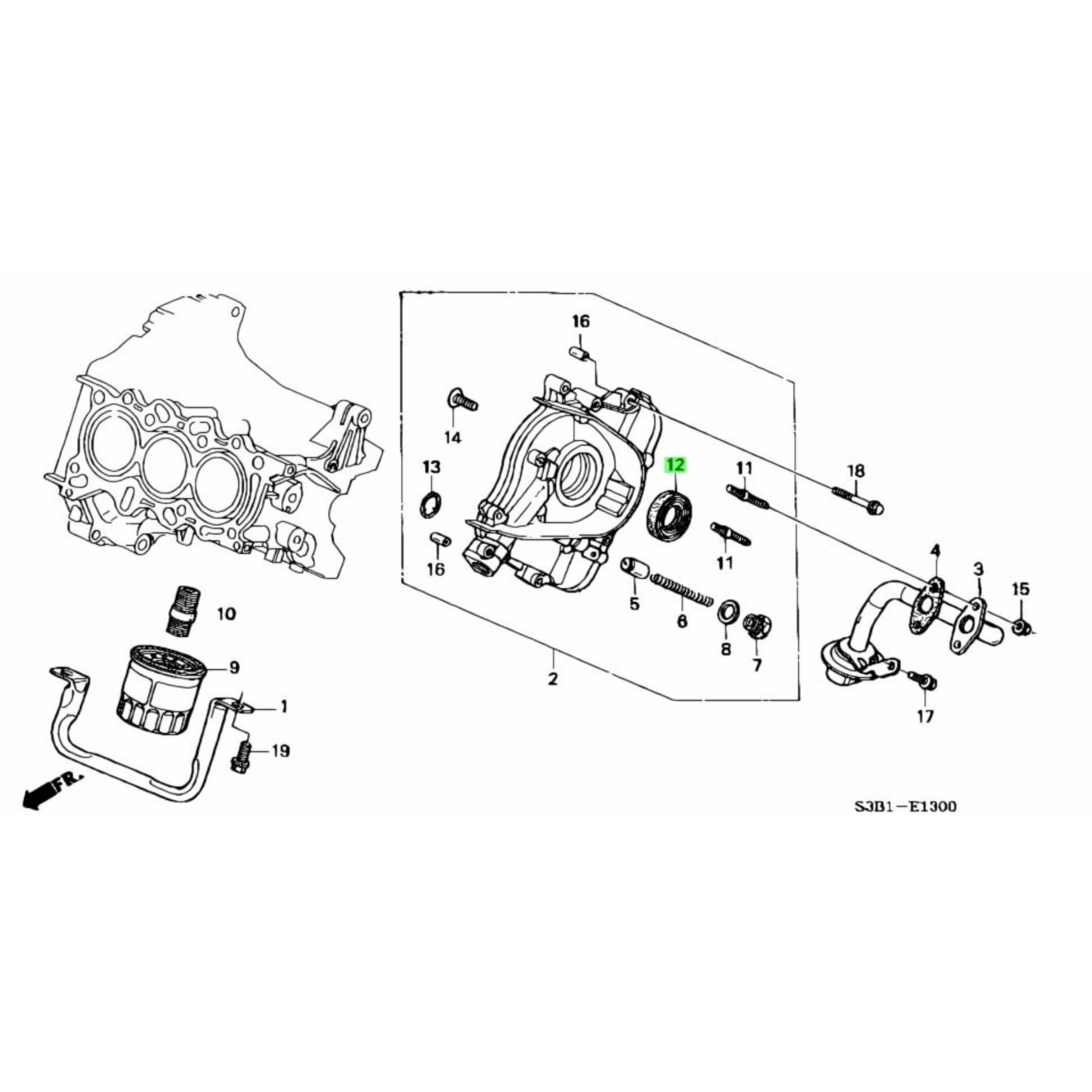 Technical diagram of a crank seal for Honda Vamos Van HM1, HM2 models (1999-2018), highlighting part placement and assembly details.