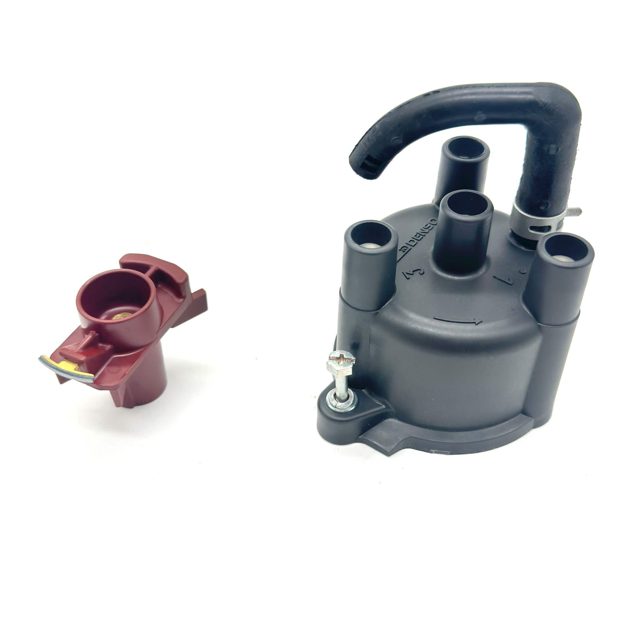 Distributor cap and rotor for Daihatsu Hijet EFI EFTS and EFES engines, showcasing durable construction and perfect fitment for models S100P and S110P (1994-1998).