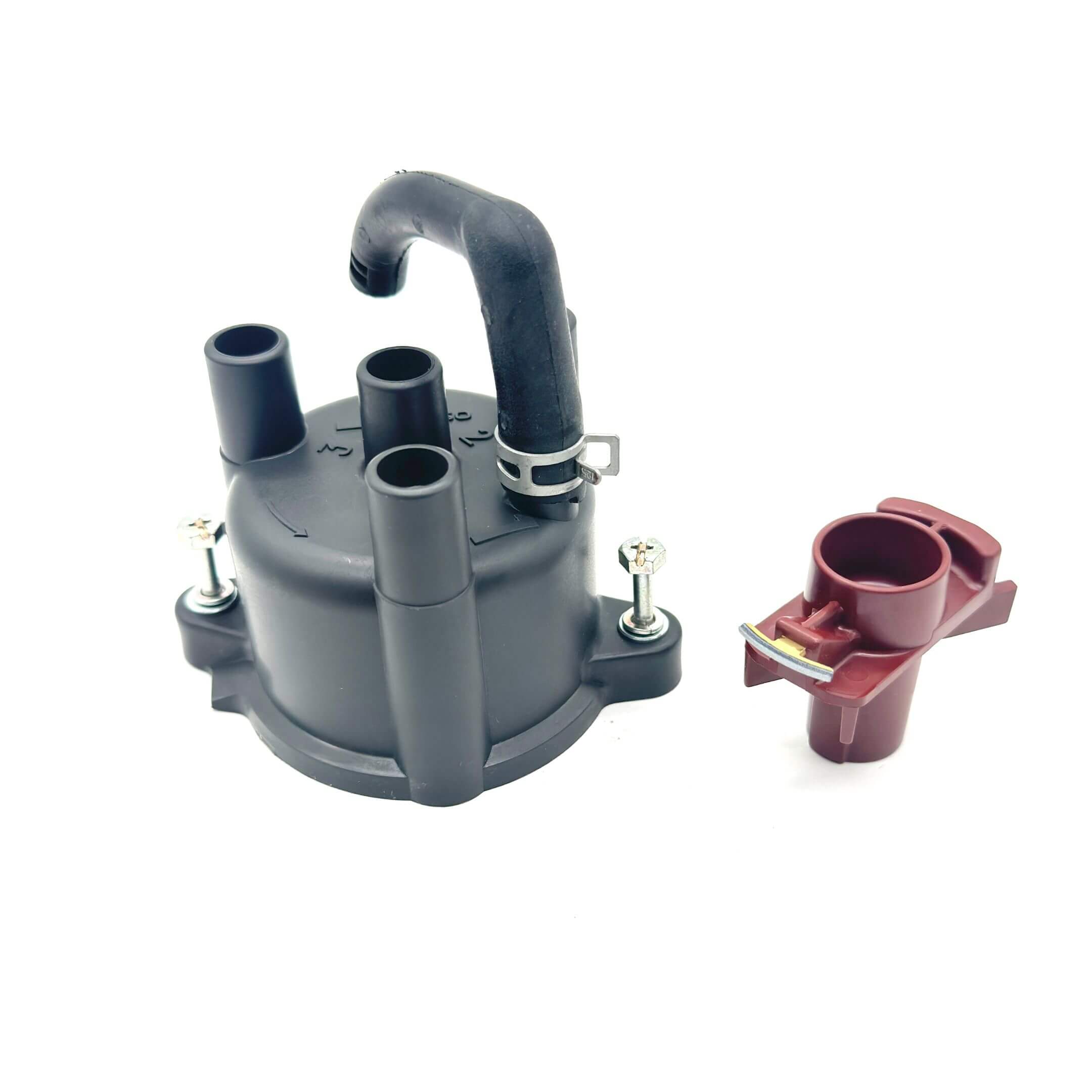 Side view of the ignition kit distributor cap and rotor for Daihatsu Hijet trucks, featuring high-quality materials for enhanced engine performance.