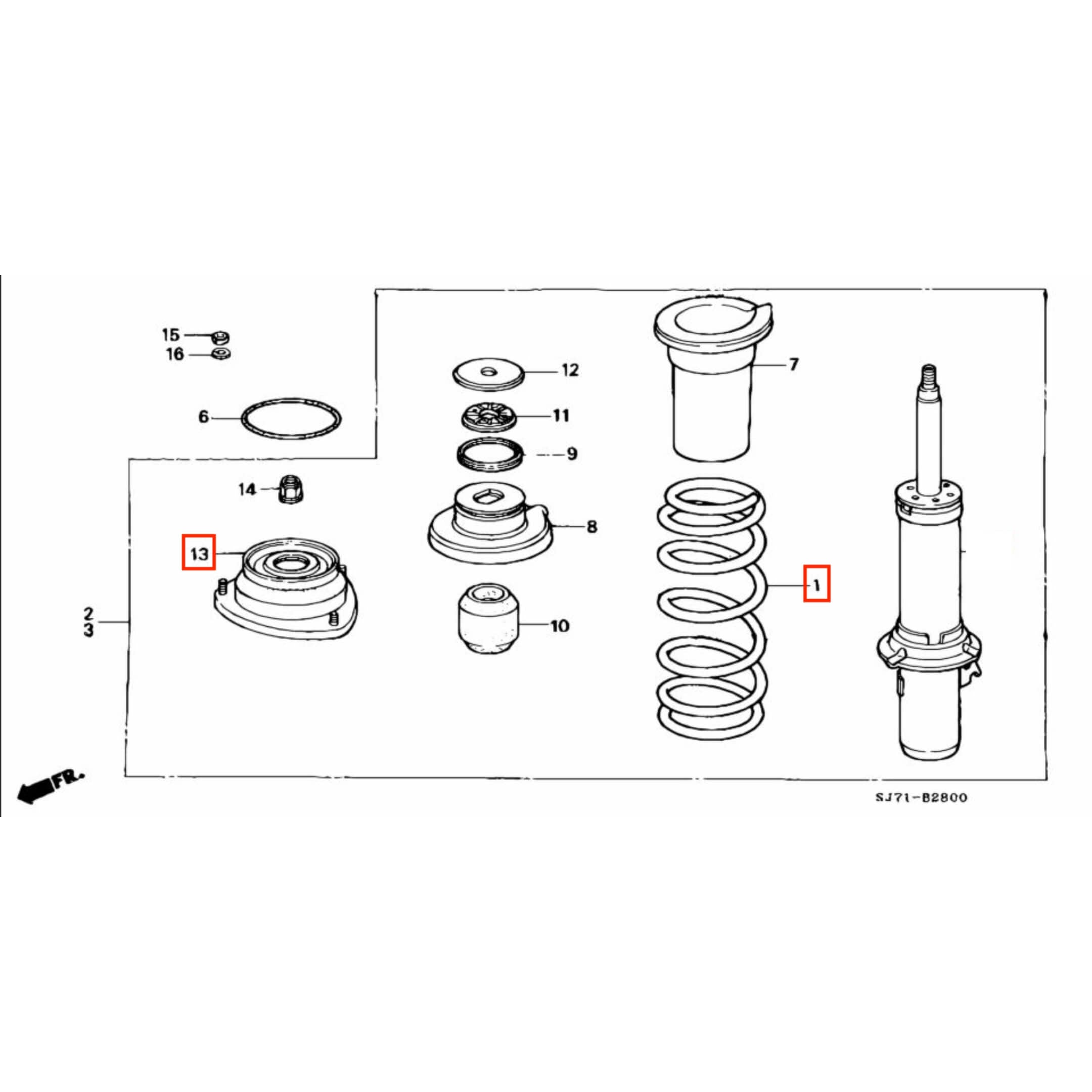 Technical diagram showing the rear suspension setup for Honda Acty with identifiers for all essential components.