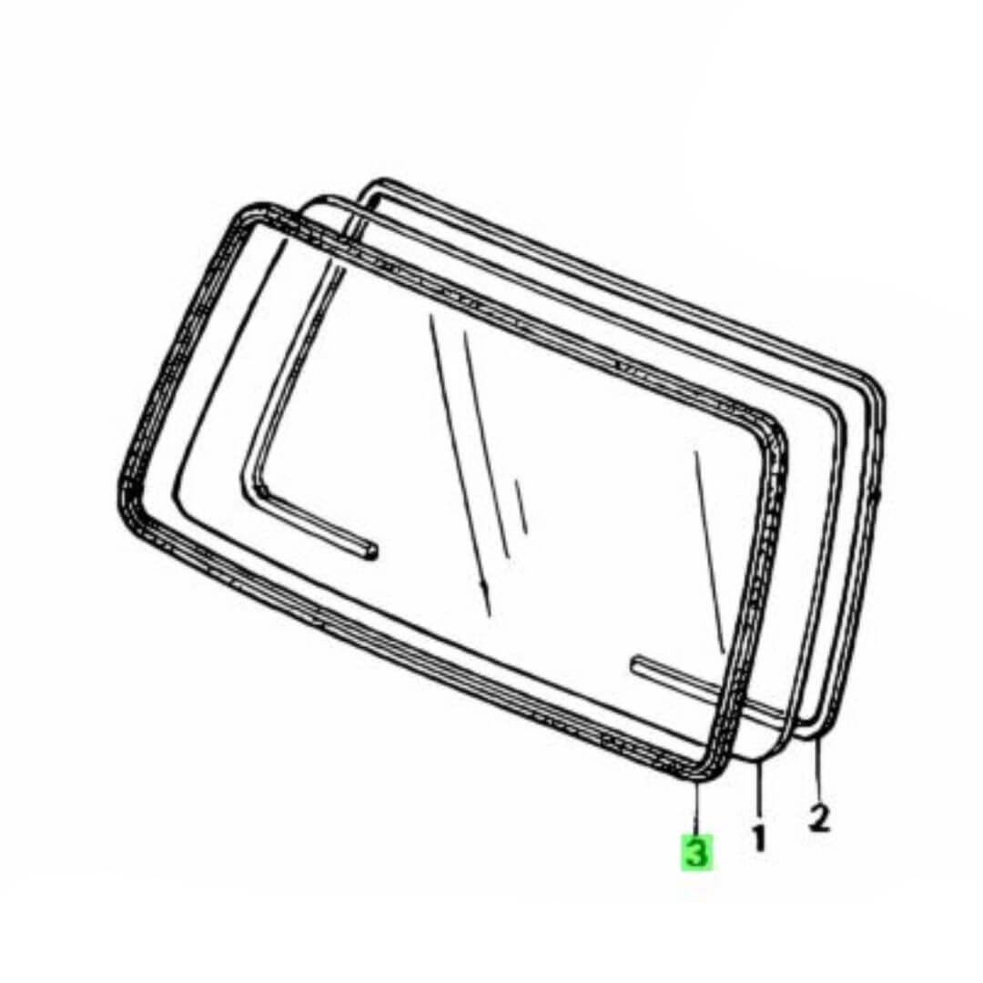 Diagram of interior and exterior window molding for 1990-1999 Honda Acty HA3, HA4 models showcasing detailed components for accurate installation.