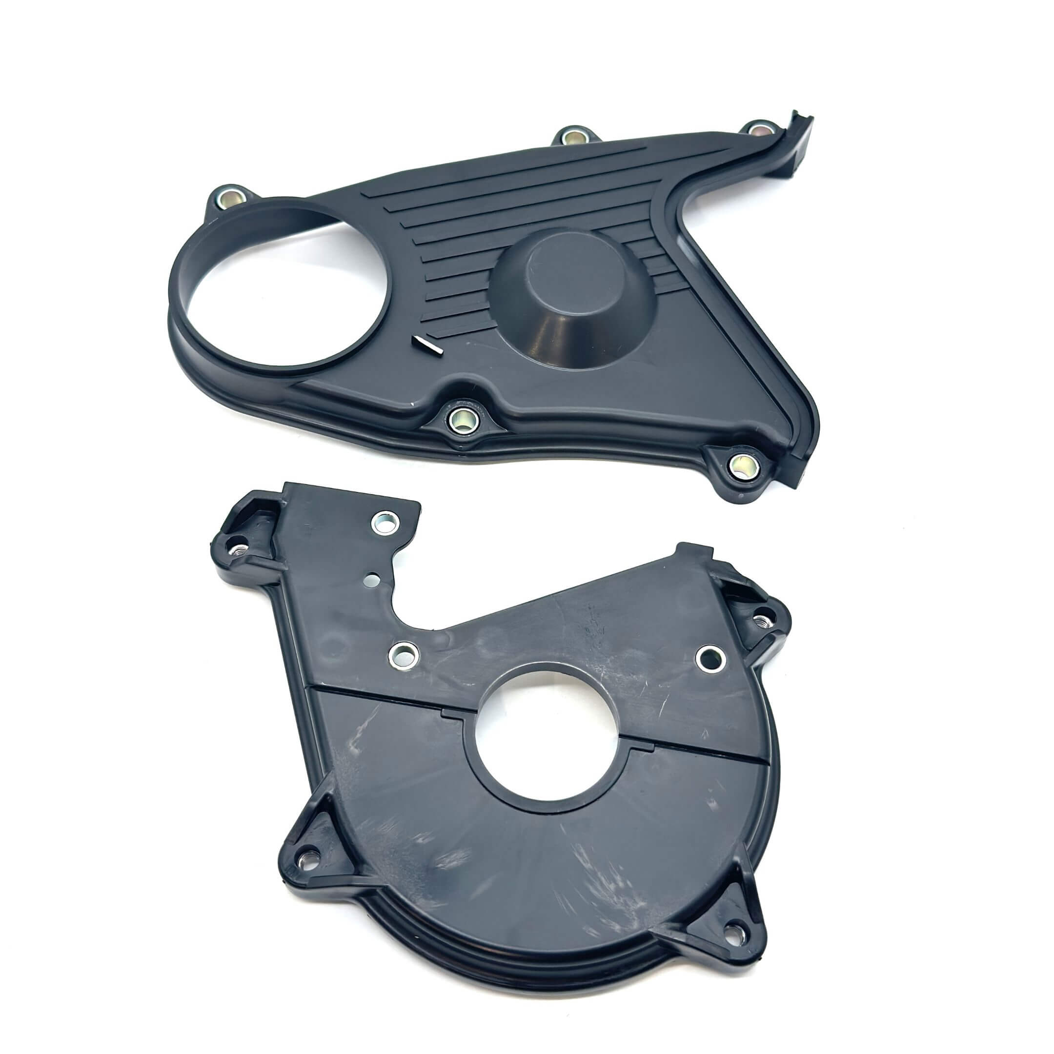 Close-up of Subaru Sambar Timing Belt Cover Set - Inner and Lower, perfect OEM replacement for worn or broken timing covers in KS3, KS4, and KV Series EN07 engines.