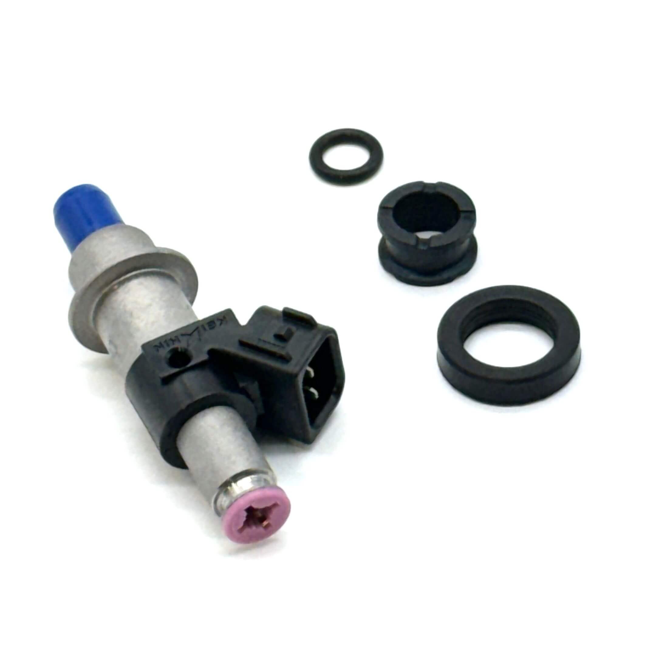 Fuel Injector for Honda Acty Van HH6 Model 1999-2009, featuring a silver body with black and blue connectors, and accompanying seals.