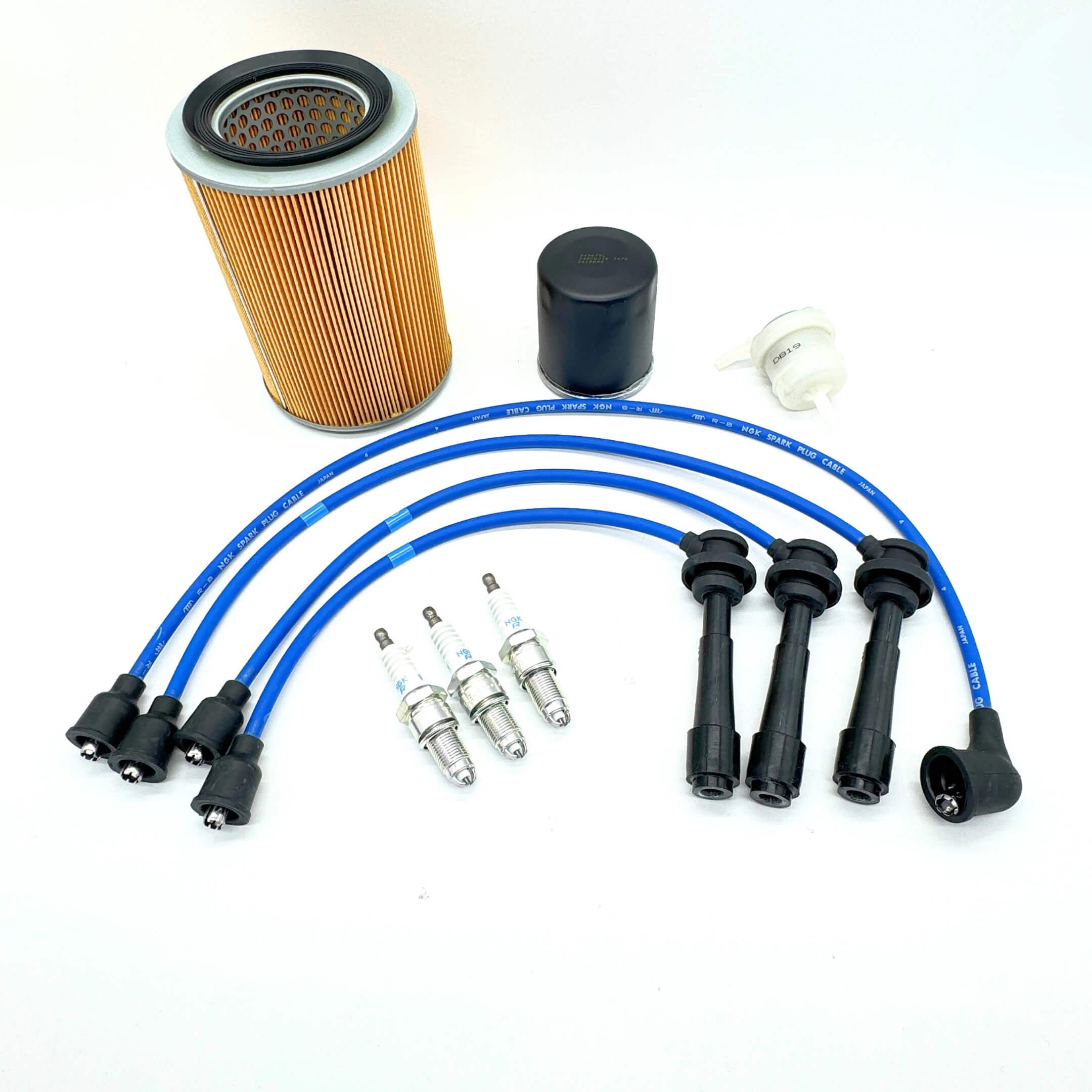 Daihatsu Hijet VAN 10 Piece Maintenance Kit - Air Filter, Fuel Filter, Oil Filter, NGK Spark Plugs, and NGK Spark Plug Wires for S100V, S110V, S100W, and S110W Models