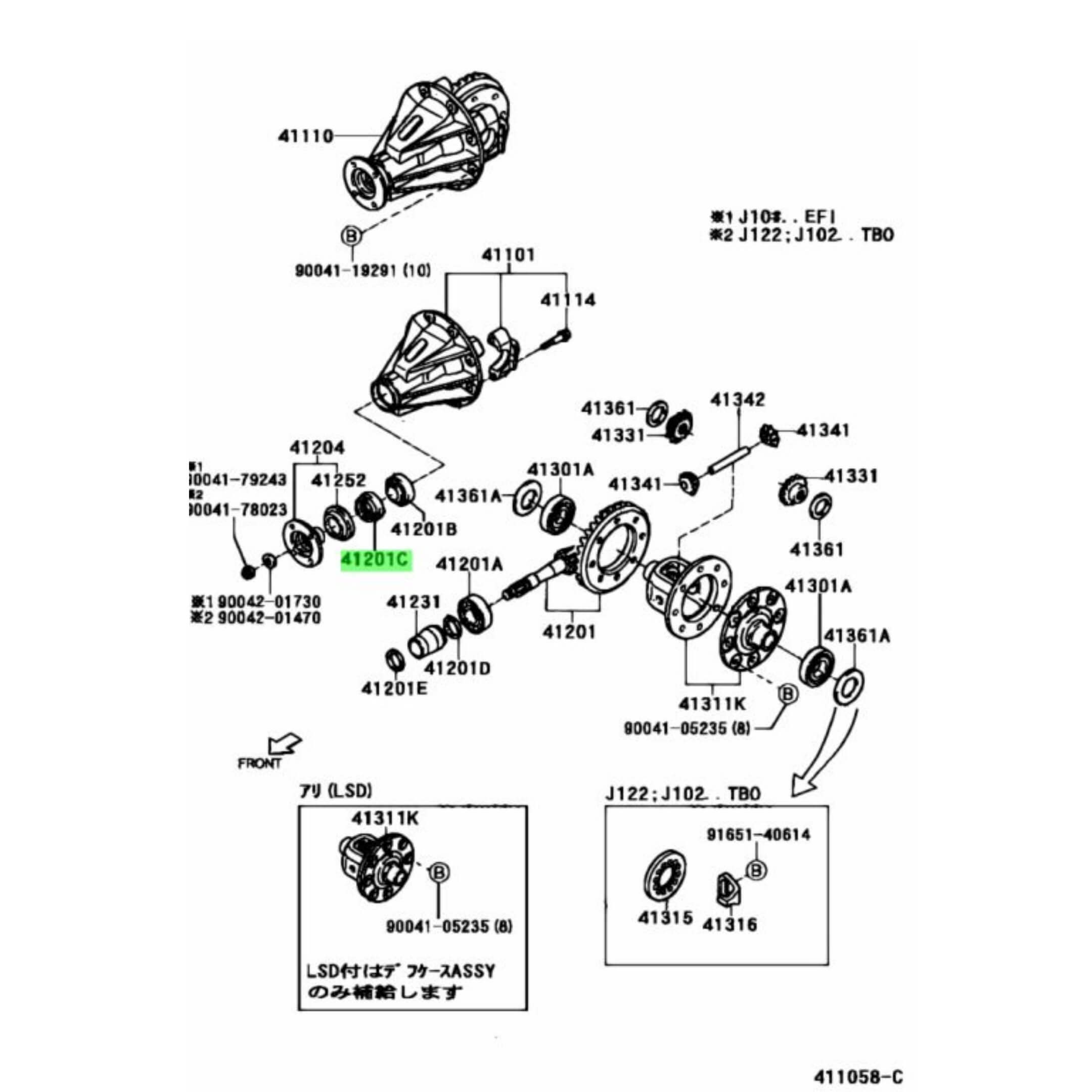 Exploded diagram showing the placement of the Rear Differential Pinion Seal in Daihatsu Hijet Trucks, compatible with S110P, S210P, and S510P models.