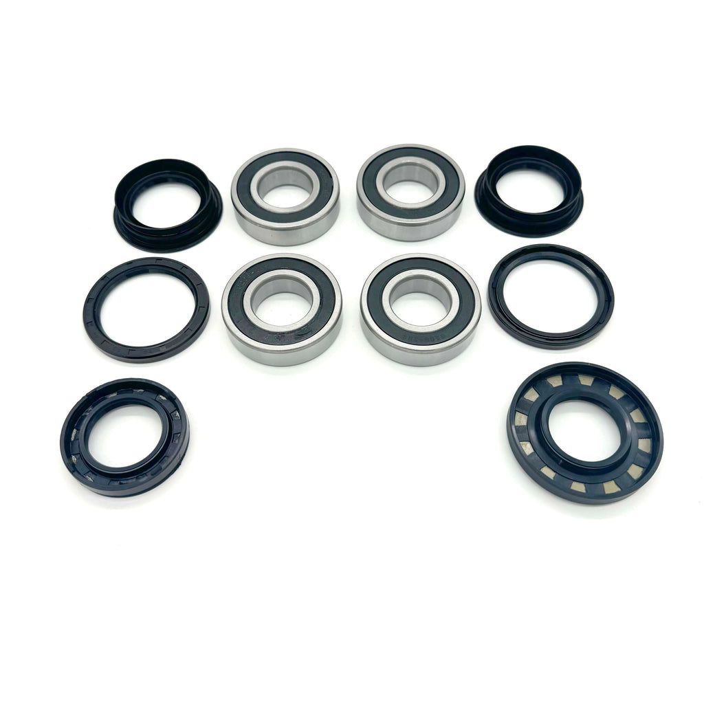 Complete Wheel Bearing and Axle Seal Kit featuring 4 rear wheel bearings, inner and outer wheel seals, trans side case seals for Honda Acty Truck HA3, HA4 models 1990-1999 for both left and right sides.