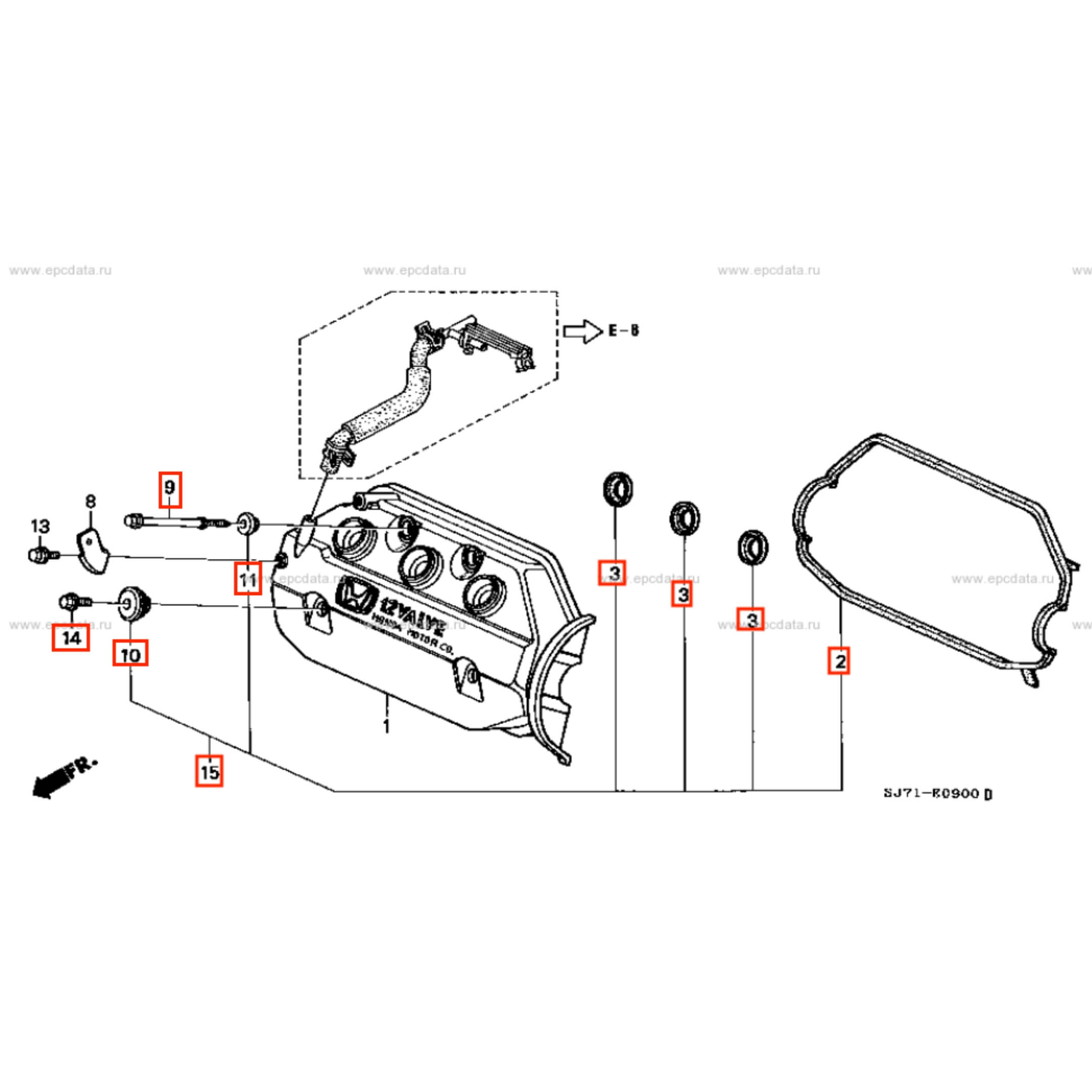 Exploded view diagram showing the valve cover gasket placement in Honda Acty Truck HA3, HA4 engine layout.