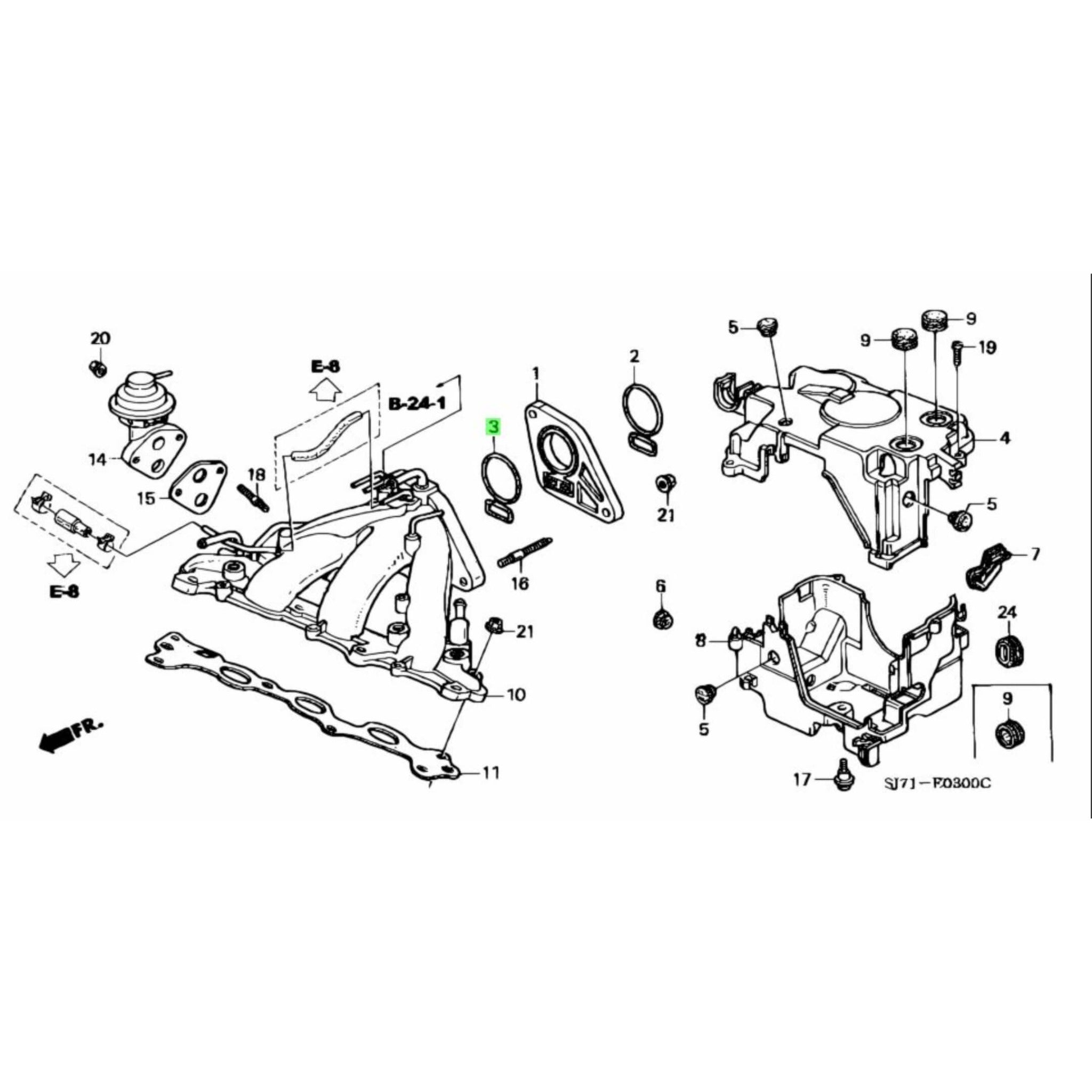 Diagram of Honda Acty Inner Carburetor O-Ring Mount - HA3, HA4 Models 1990-1999 - Genuine Parts Illustration"