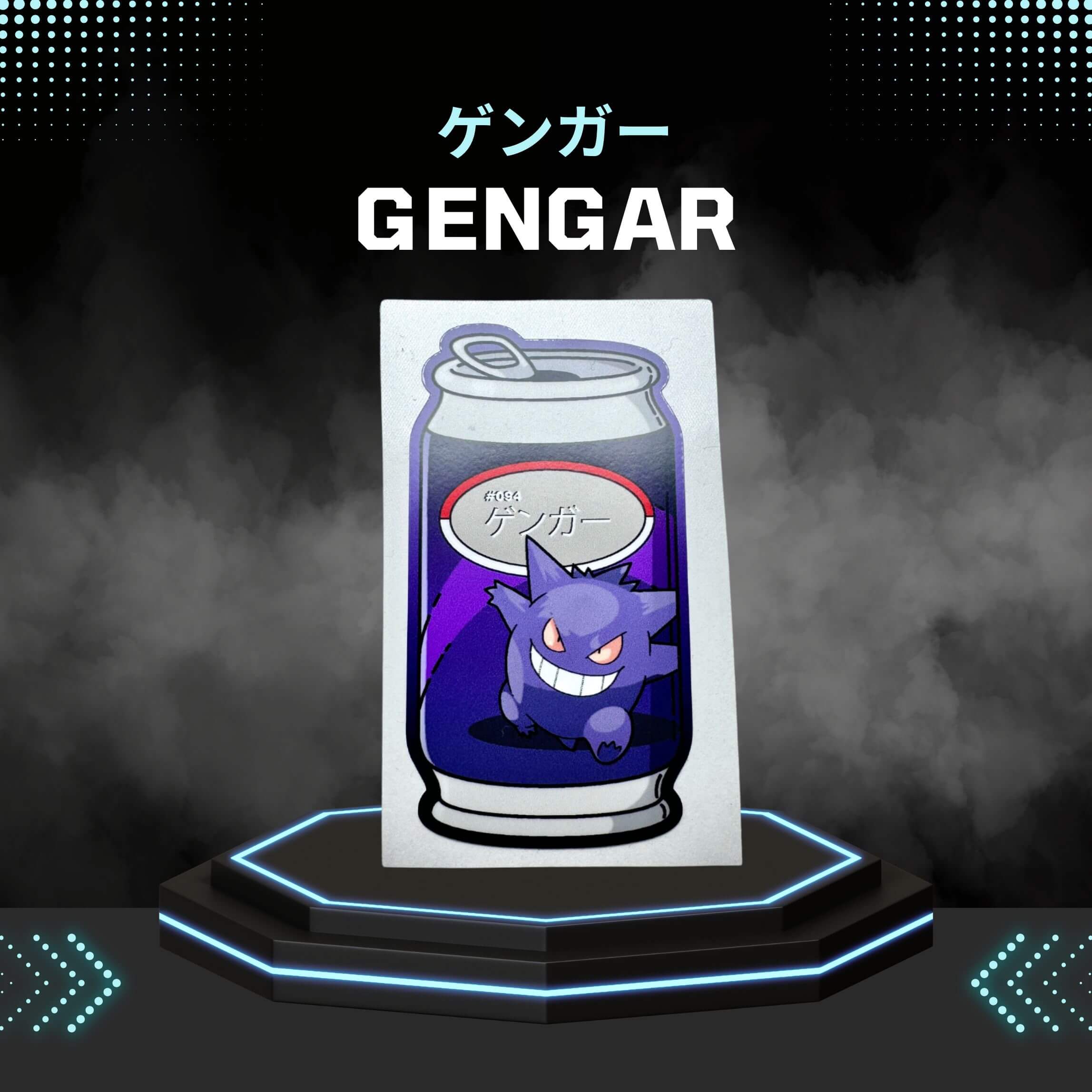 Gengar Pokémon sticker featuring a vibrant can design, perfect for adding personality to Japanese mini trucks or accessories, sized 2x3.5 inches.