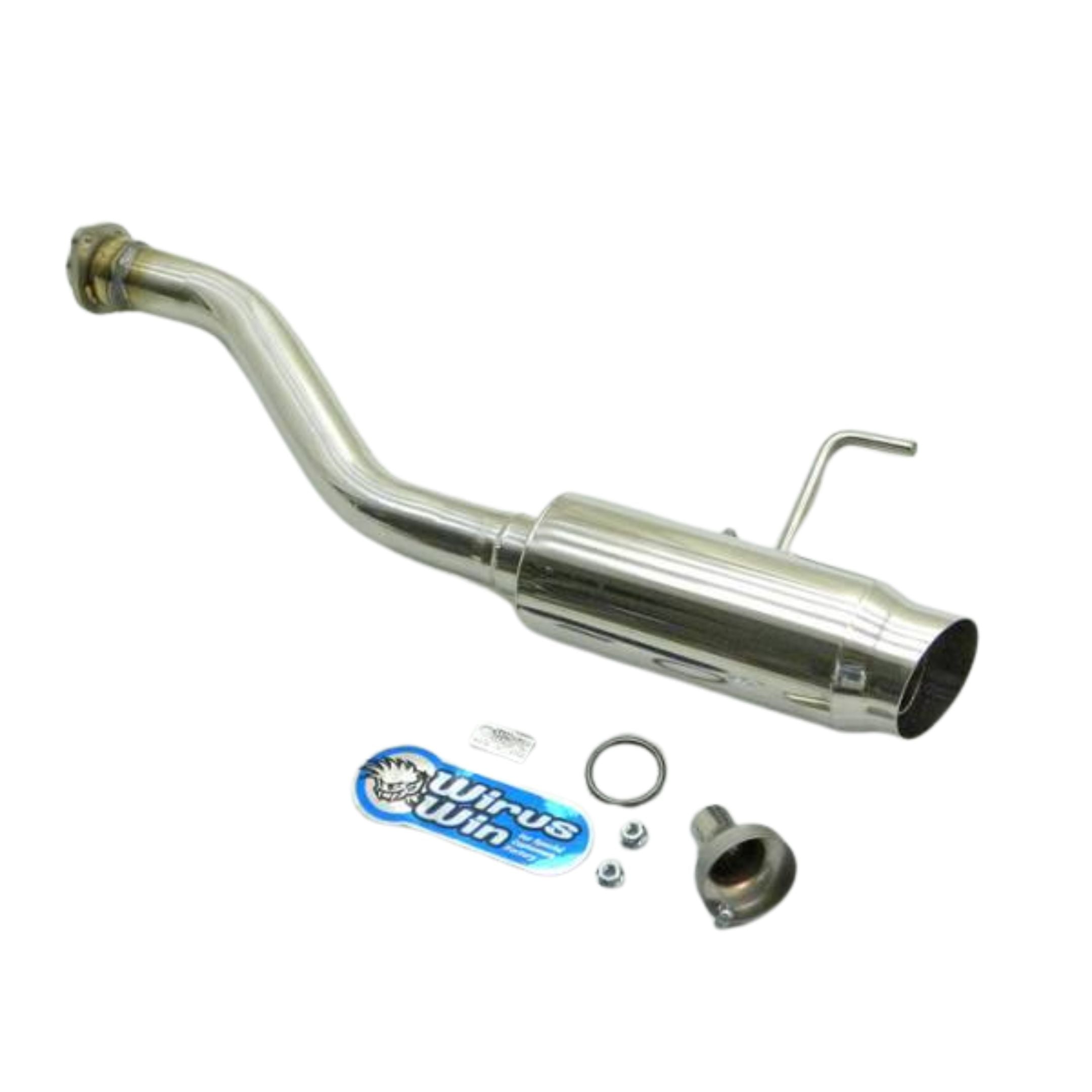 High-quality Wirus Win Brilliant Type Muffler for Honda Acty Truck HA3, HA4 Models (1990-1999), featuring SUS304 stainless steel construction and premium sound-proofing design with 90φ silencer and 76φ tail end diameter.