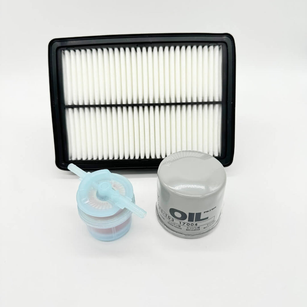 Comprehensive 3 Piece Filter Kit for Subaru Sambar KS3, KS4 models 1990-1998, featuring an air filter, fuel filter, and oil filter to ensure peak vehicle performance and efficiency, available at Oiwa Garage.