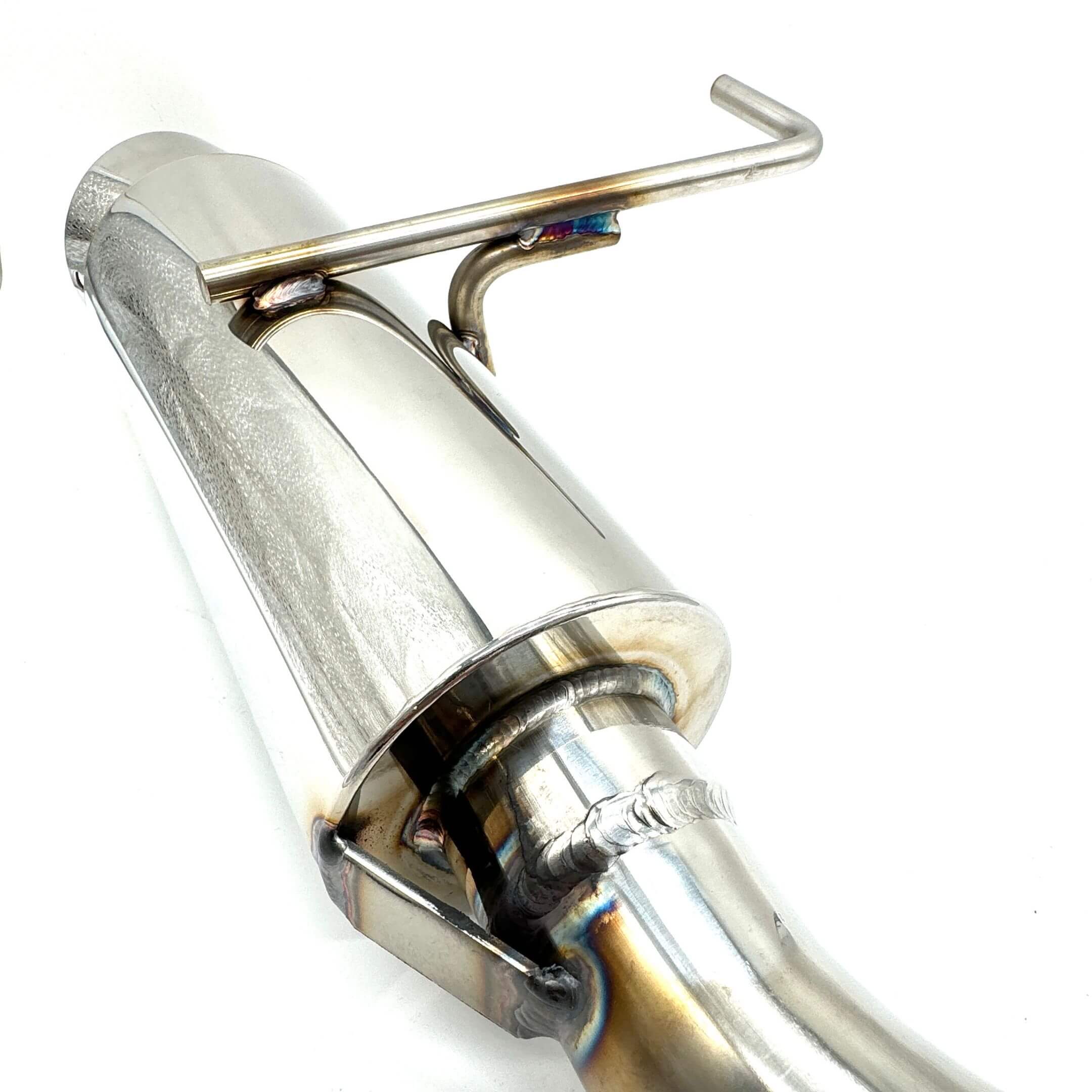 Right-side outlet detail of the Wirus Win Sports Type Muffler - Stainless Steel Exhaust for Honda Acty HA3, HA4 models 1990-1999.