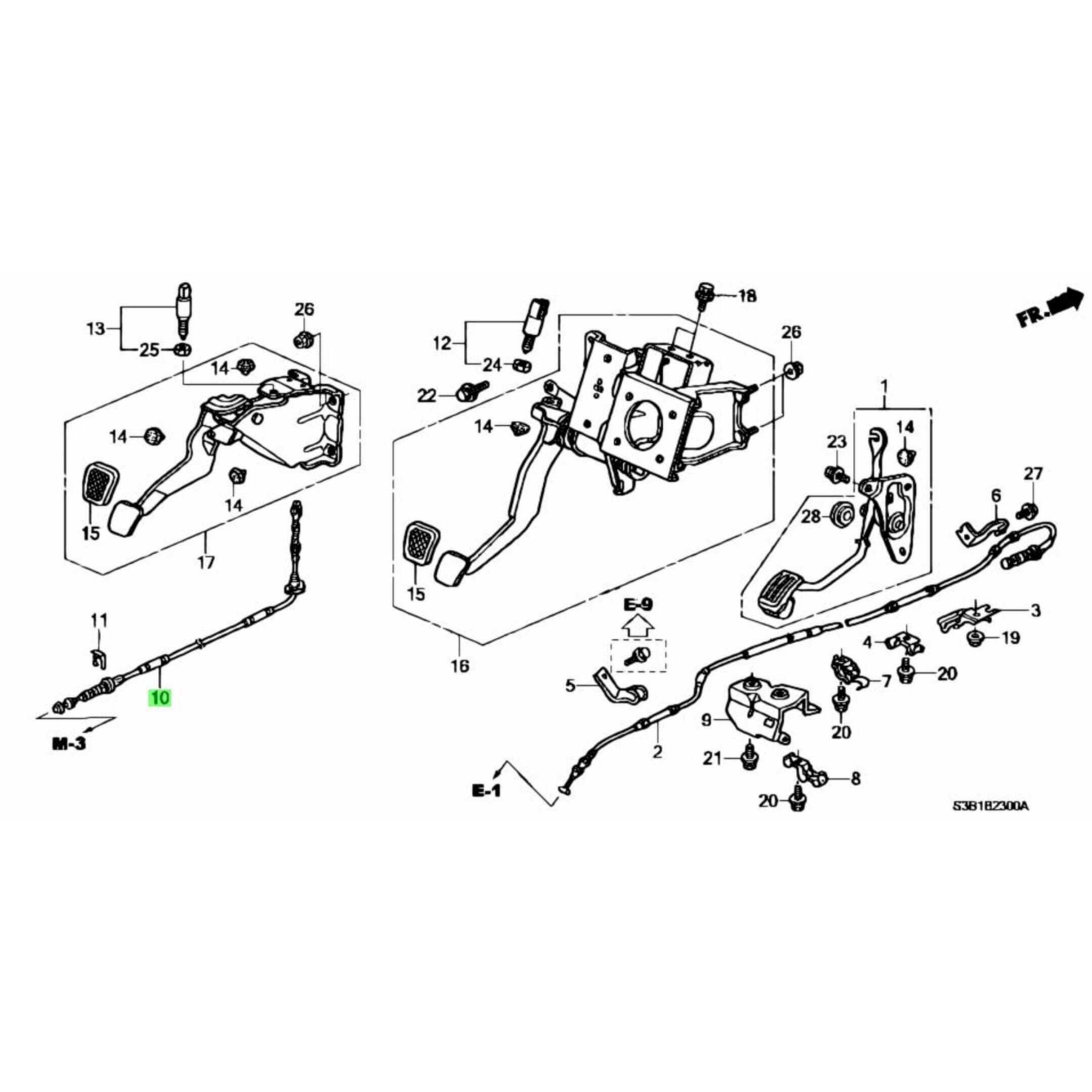 Technical diagram of a clutch cable for Honda Acty Van HH5, HH6 models (1999-2009), showcasing detailed components and connections.