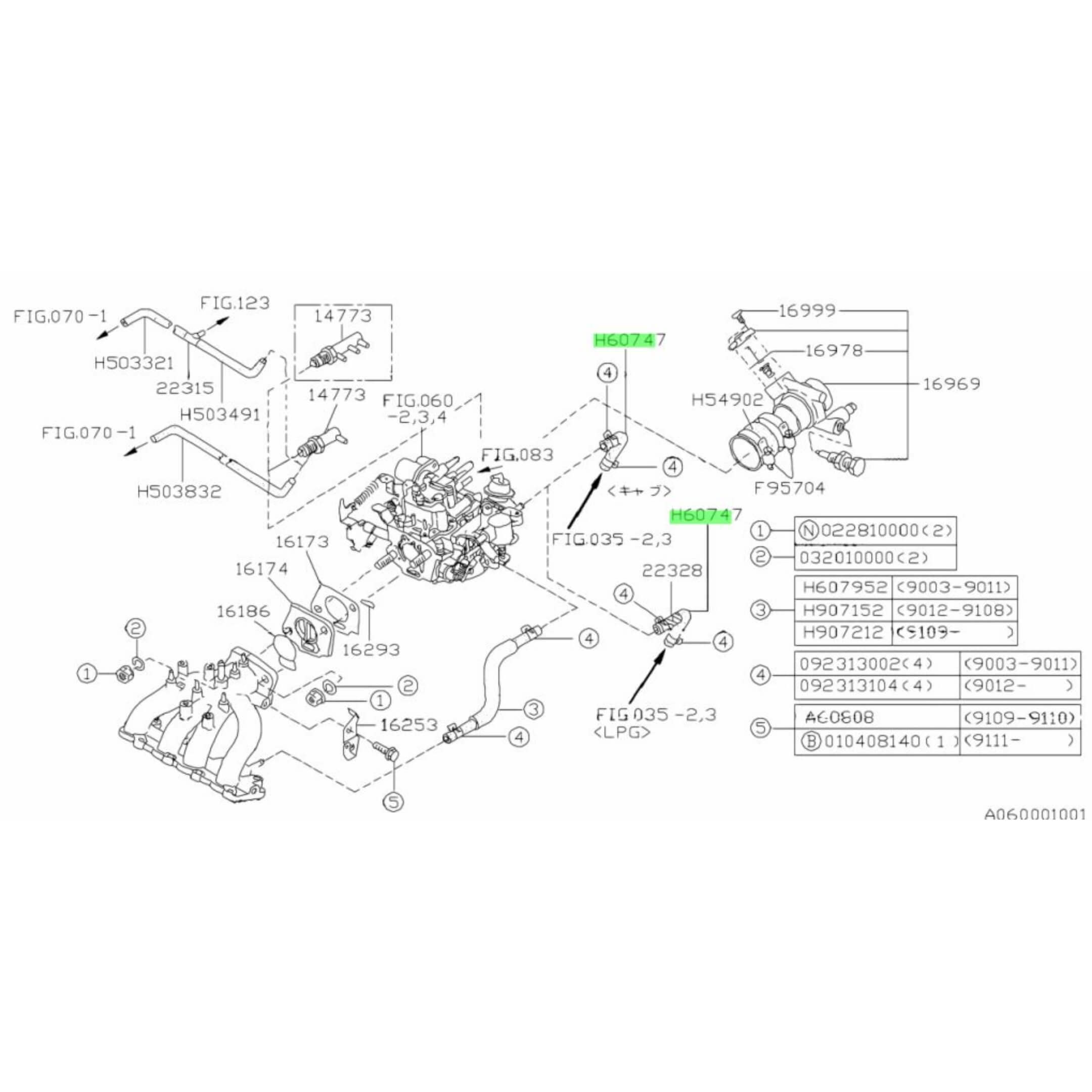 Subaru Sambar Truck KS3, KS4 Carburetor Hose No. 7 - Genuine Subaru schematic showing part placement for models 1990-1998