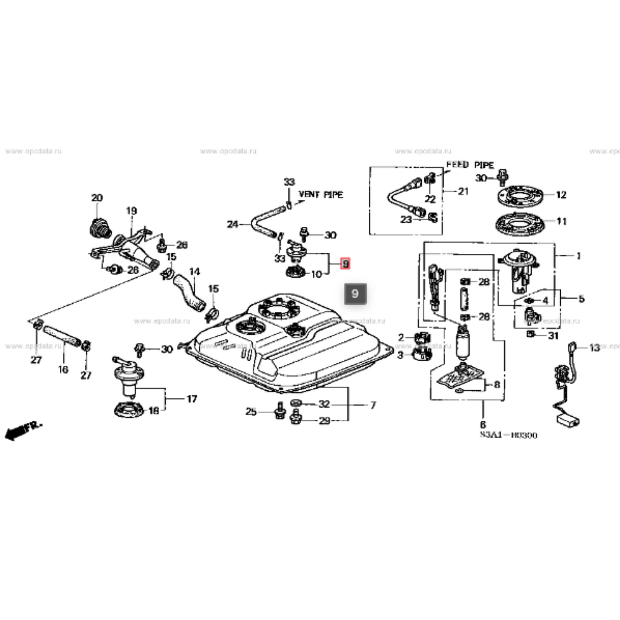 Technical diagram of the Fuel Cut Valve for Honda Vamos Van HM1, HM2 models (1999-2018), showcasing detailed parts and connections.