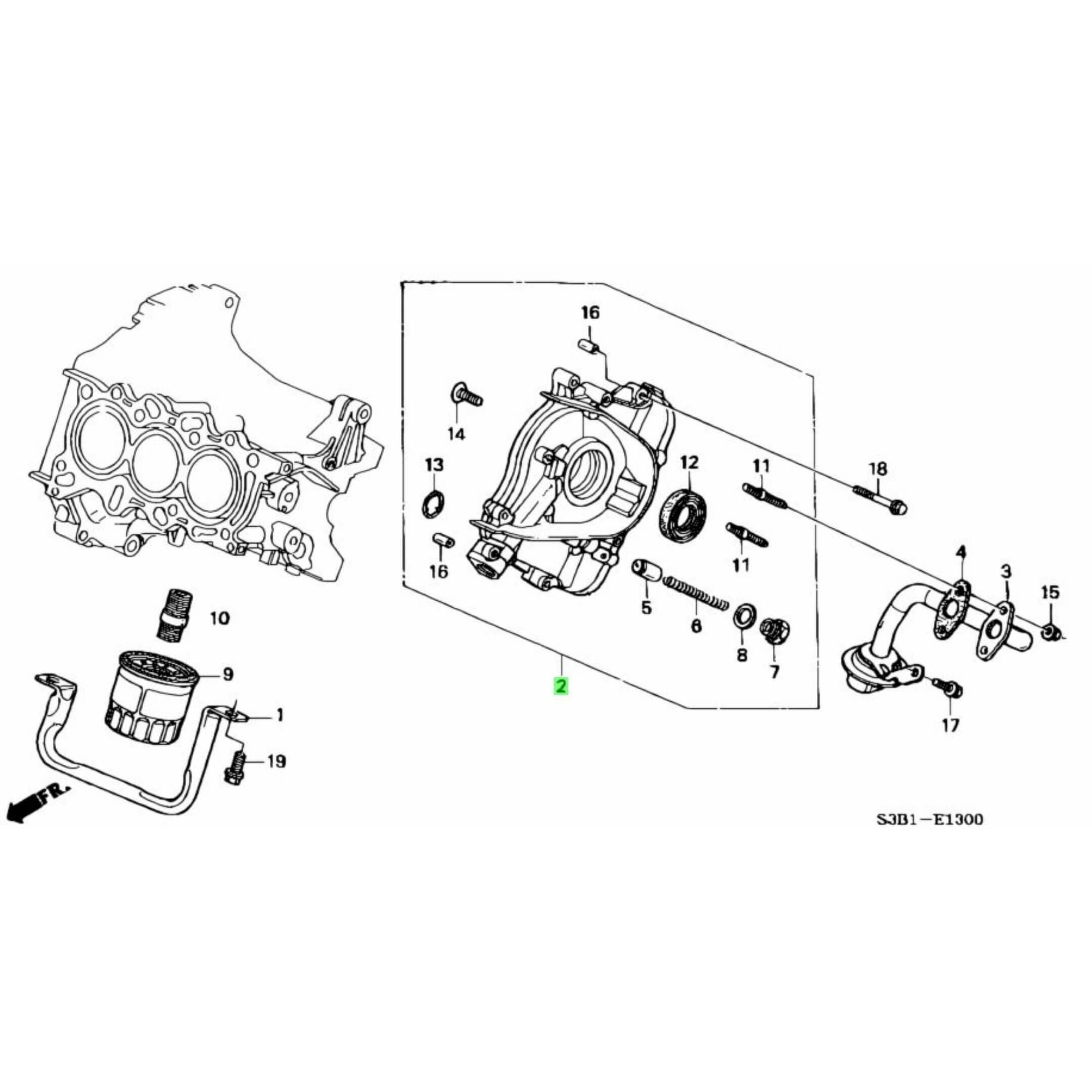 Exploded diagram of Oil Pump Assembly for Honda Acty Truck HA6, HA7 Models (1999-2009), showing detailed parts and connections.