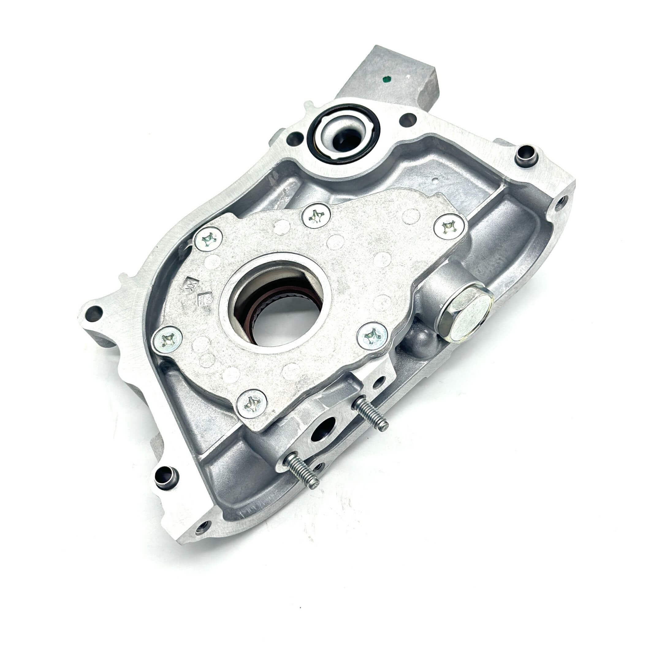 Silver oil pump assembly for Honda Acty Truck HA8, HA9 models (2009-2022) featuring a durable metal construction and precise fit.