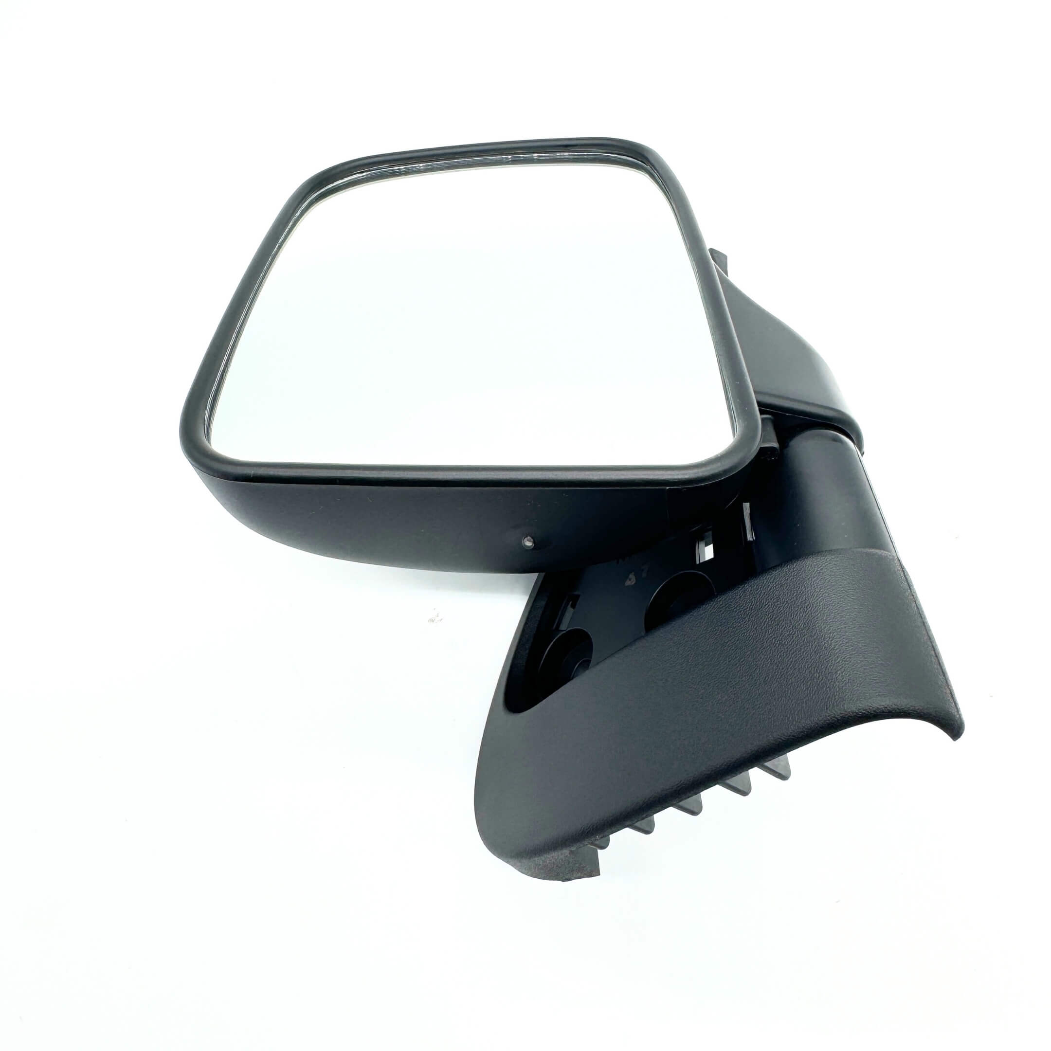 Passenger-side Daihatsu Hijet Truck door mirror with a durable black housing and clear reflective surface, designed for S110P models (1994-1998).