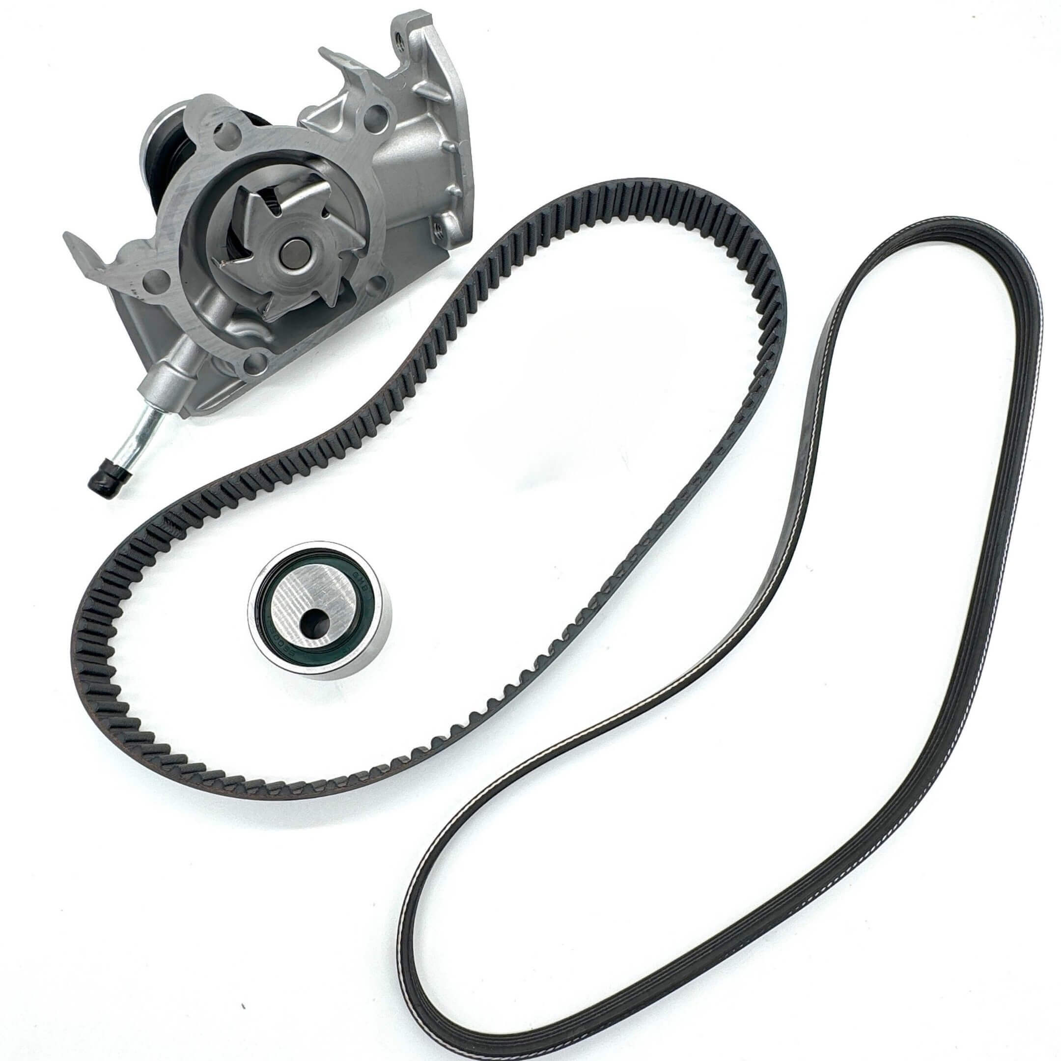 Detailed view of Daihatsu Hijet Timing Belt Kit with tensioner, alternator belt, and water pump for precise fit and durable performance.