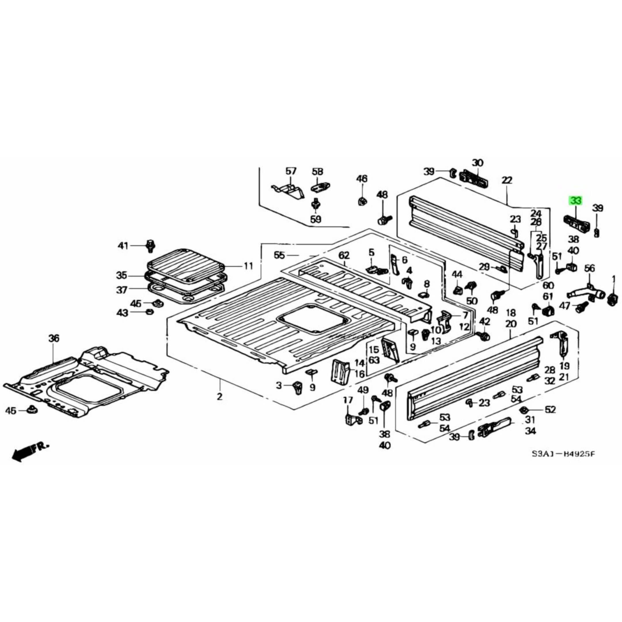 Exploded Diagram Highlighting the Rear Gate Latch Left Side for Honda Acty Truck (1990-1999)