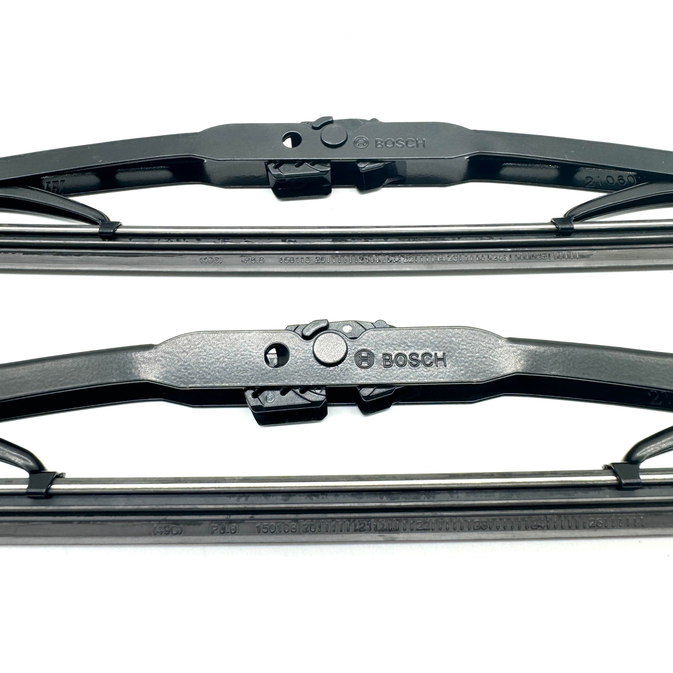 Close-up of Bosch Microedge Wiper Blades and Honda OEM Wiper Arms showing precision cut rubber for Honda Acty HA1, HA2, HA3, HA4 models 1988-1999