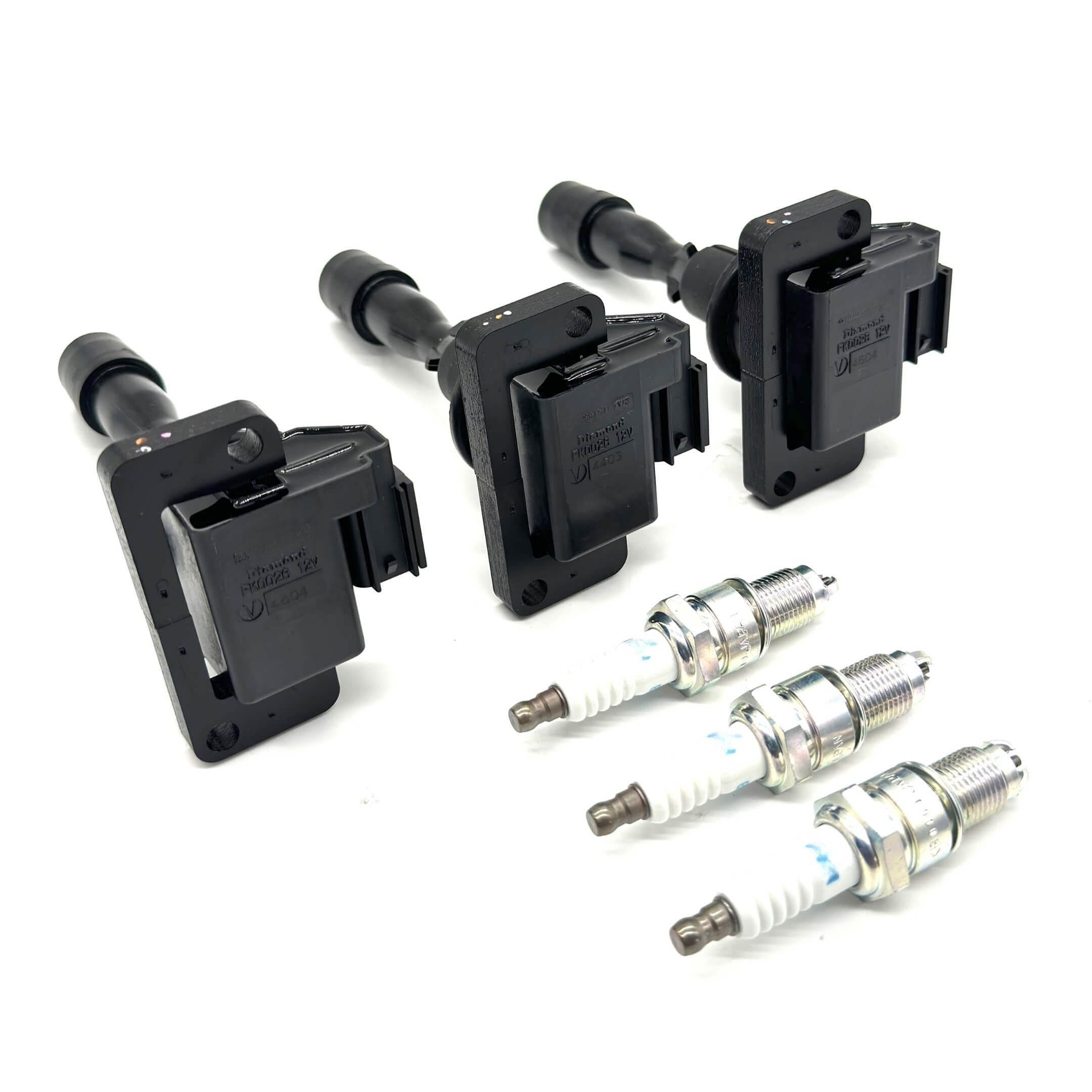 6 Piece Ignition Kit featuring spark plugs and ignition coils for EFGS, EFZS DOHC engines, compatible with Daihatsu Hijet S100, S110, 120, S130 models from 01/1997 to 01/1999.