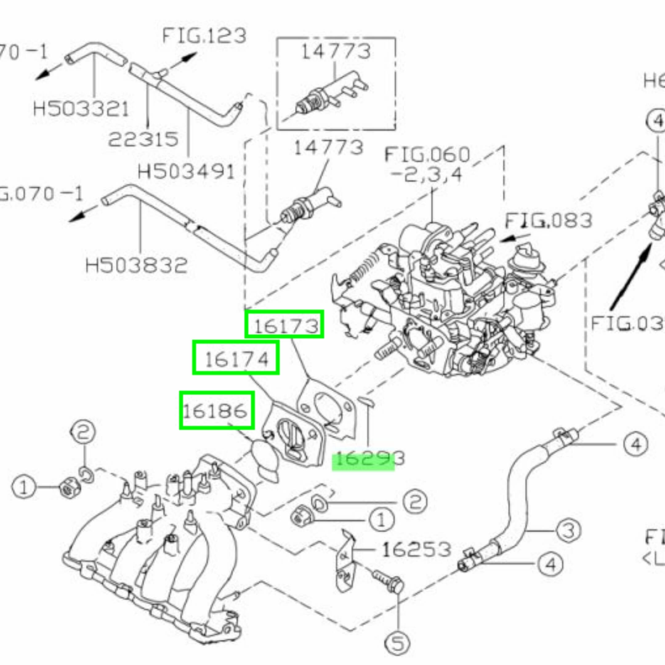 Detailed diagram showcasing the installation location of the Subaru Sambar KS3 KS4 Carburetor Gasket Rebuild Kit components, ensuring proper fitment and function.