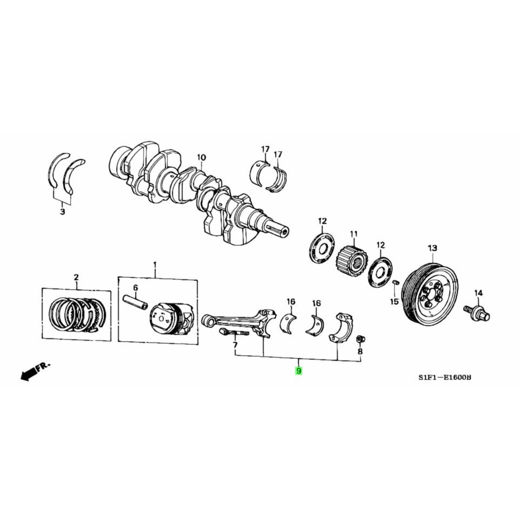 Technical diagram of a connecting rod for Honda Acty Van HH5, HH6 models (1999-2009), featuring detailed parts schematic.