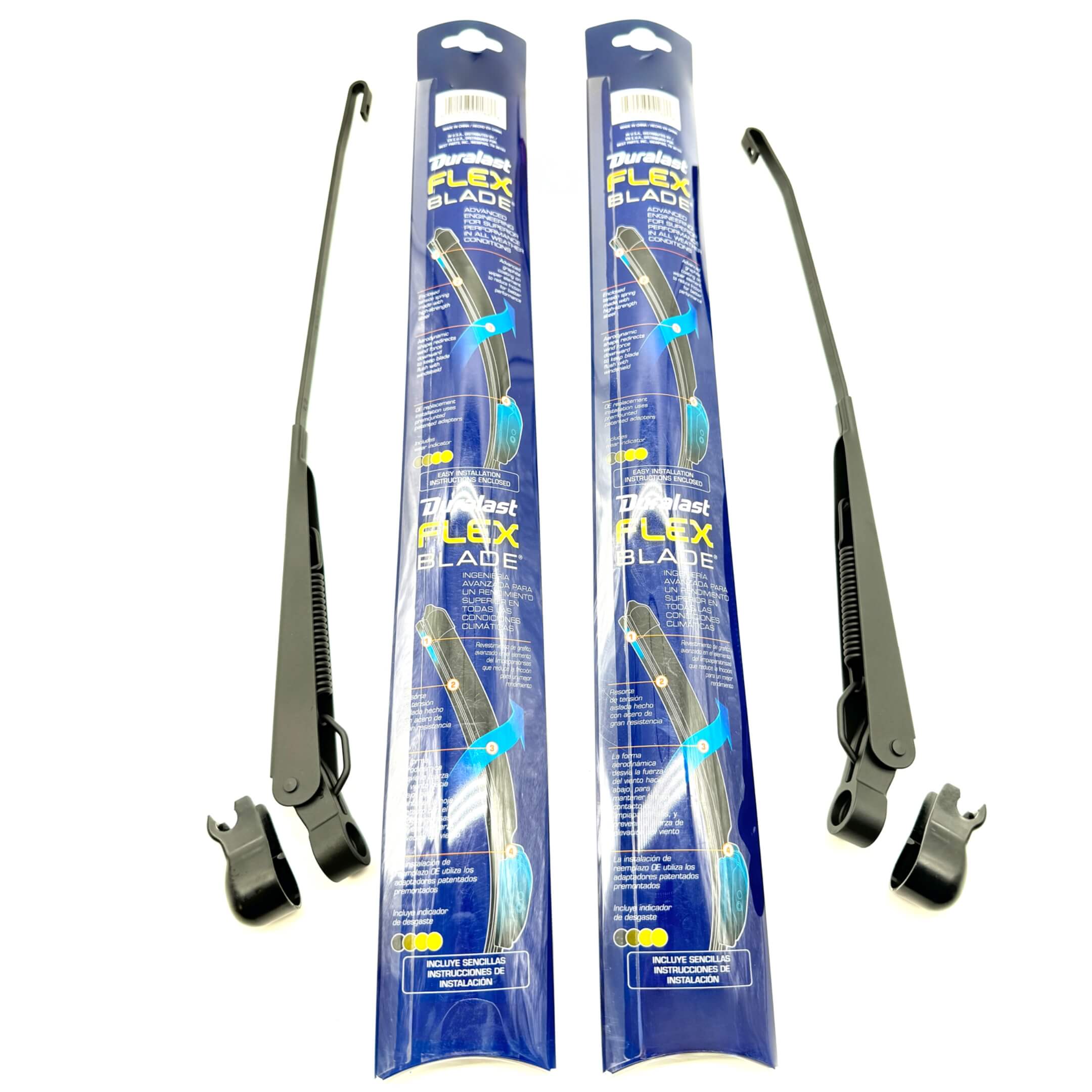 Back view of Honda Wiper Arms and Duralast Flex Wiper Blades packaging for Honda Acty HA1, HA2, HA3, HA4 models 1988-1999