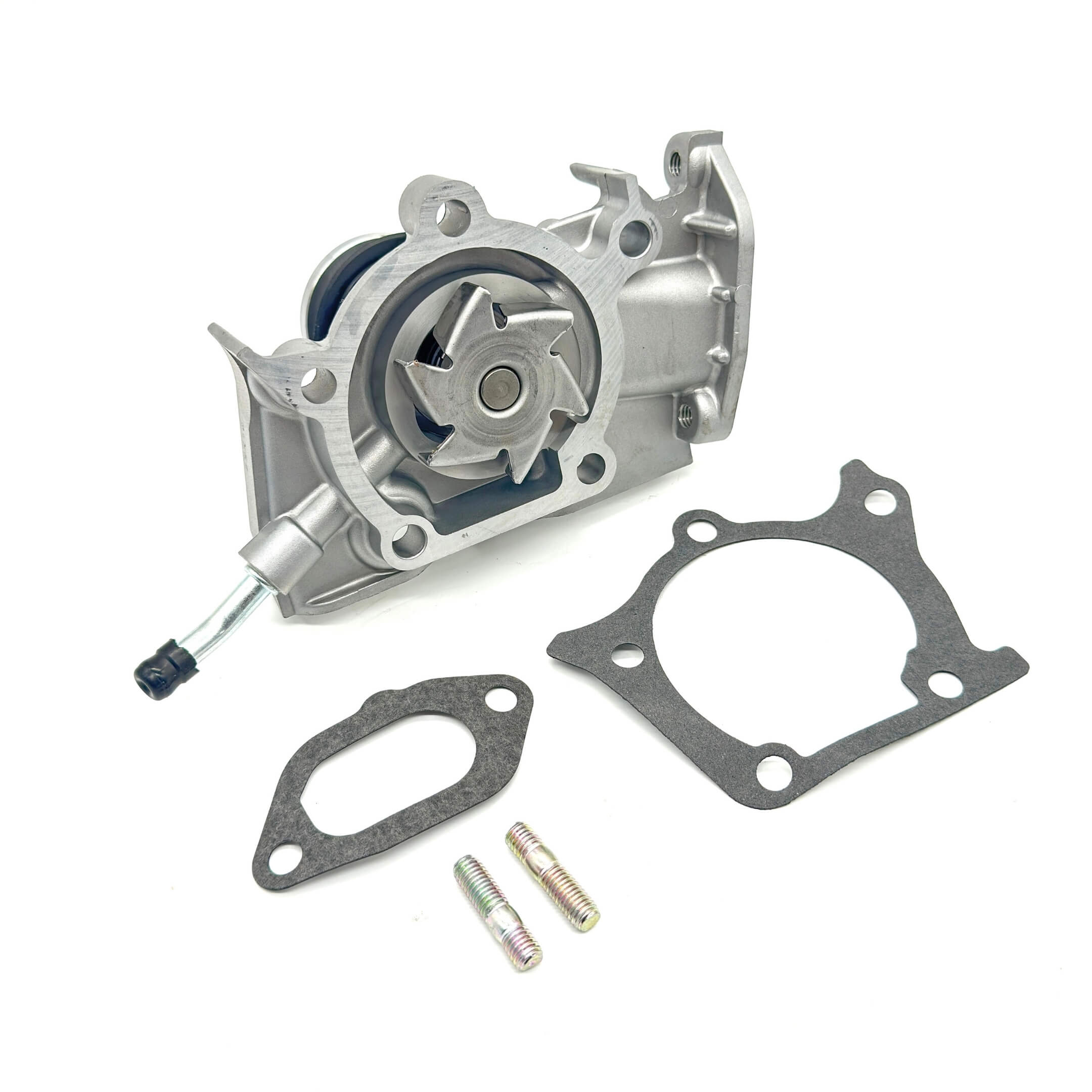 OEM-quality water pump for Daihatsu Hijet S100P, S110P, and Midget 2 K100 series (1994-1998), complete with gaskets and stud bolts for select applications.