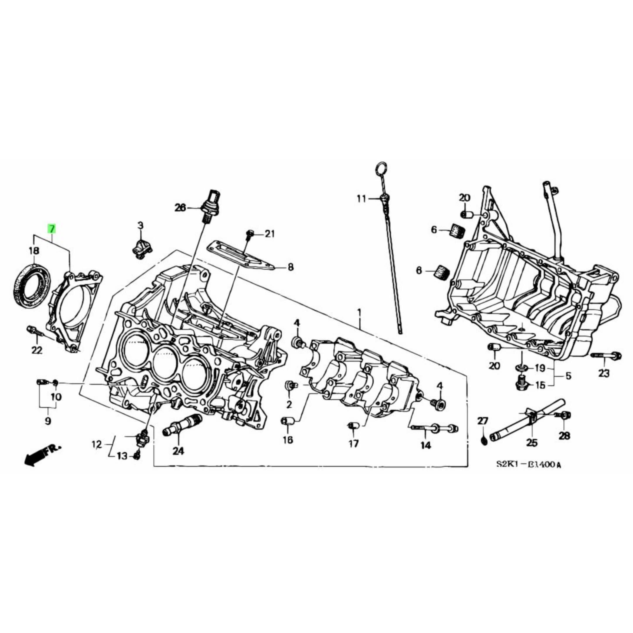 Technical diagram of Rear Main Seal & Housing for Honda Vamos Van HM1, HM2 Models (1999-2018), showcasing detailed components and assembly layout.