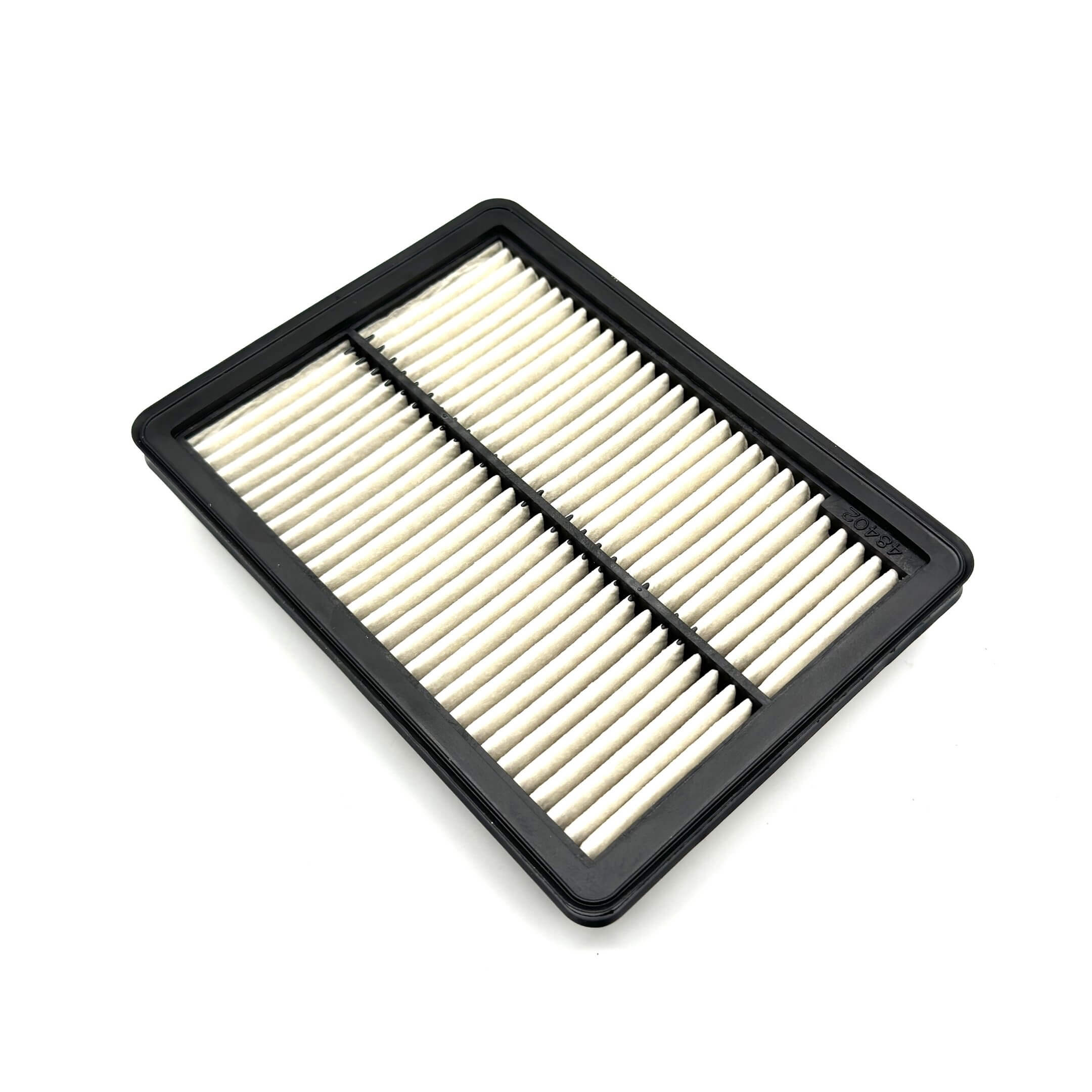 Genuine Subaru Sambar Truck TT1, TT2 air filter for 1999-2012 models, featuring a rectangular design with a black frame and white pleated filter.