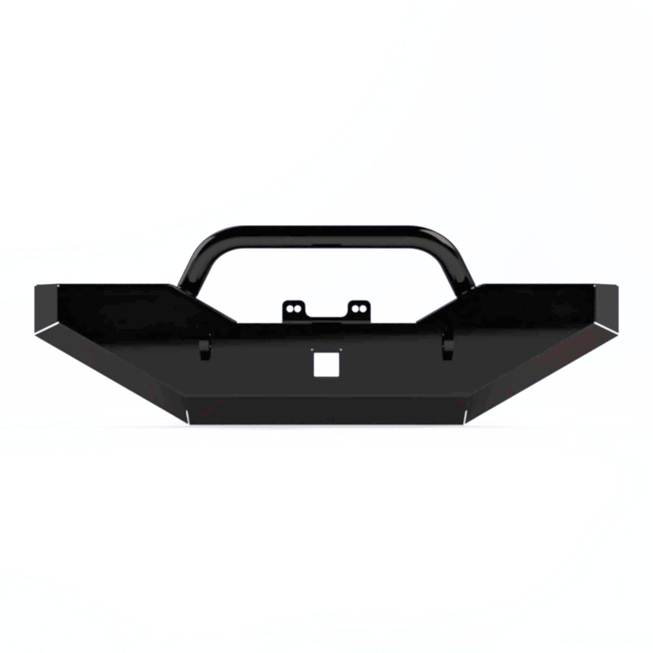 Rear angled view of Armor Front Bumper for Subaru Sambar KS3 KS4 showing 2” receiver hitch and reinforced frame mounts.