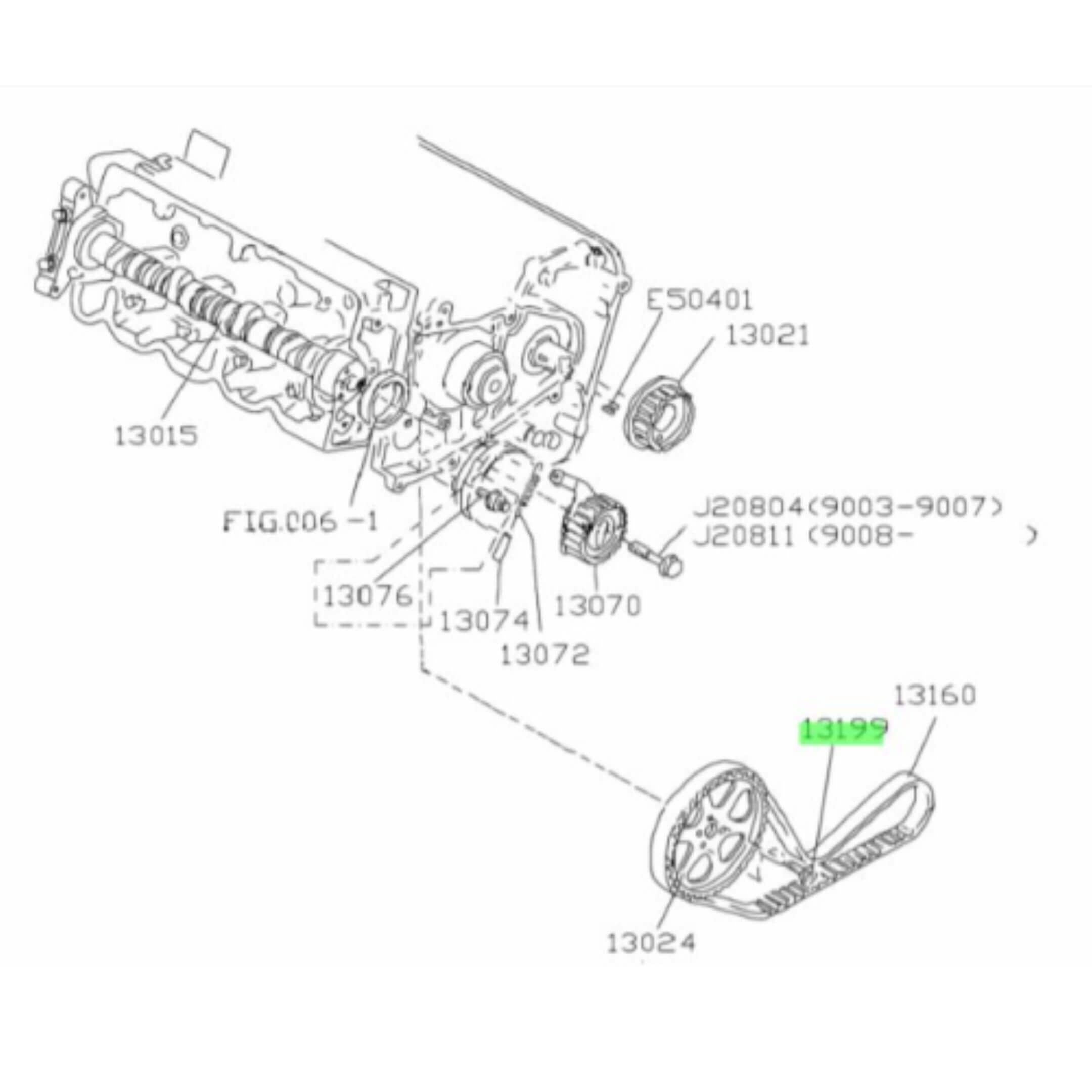 Technical diagram of Camshaft Sprocket Bolt Set for Subaru Sambar Van TV1, TV2 models (1999-2012), showcasing detailed assembly components.