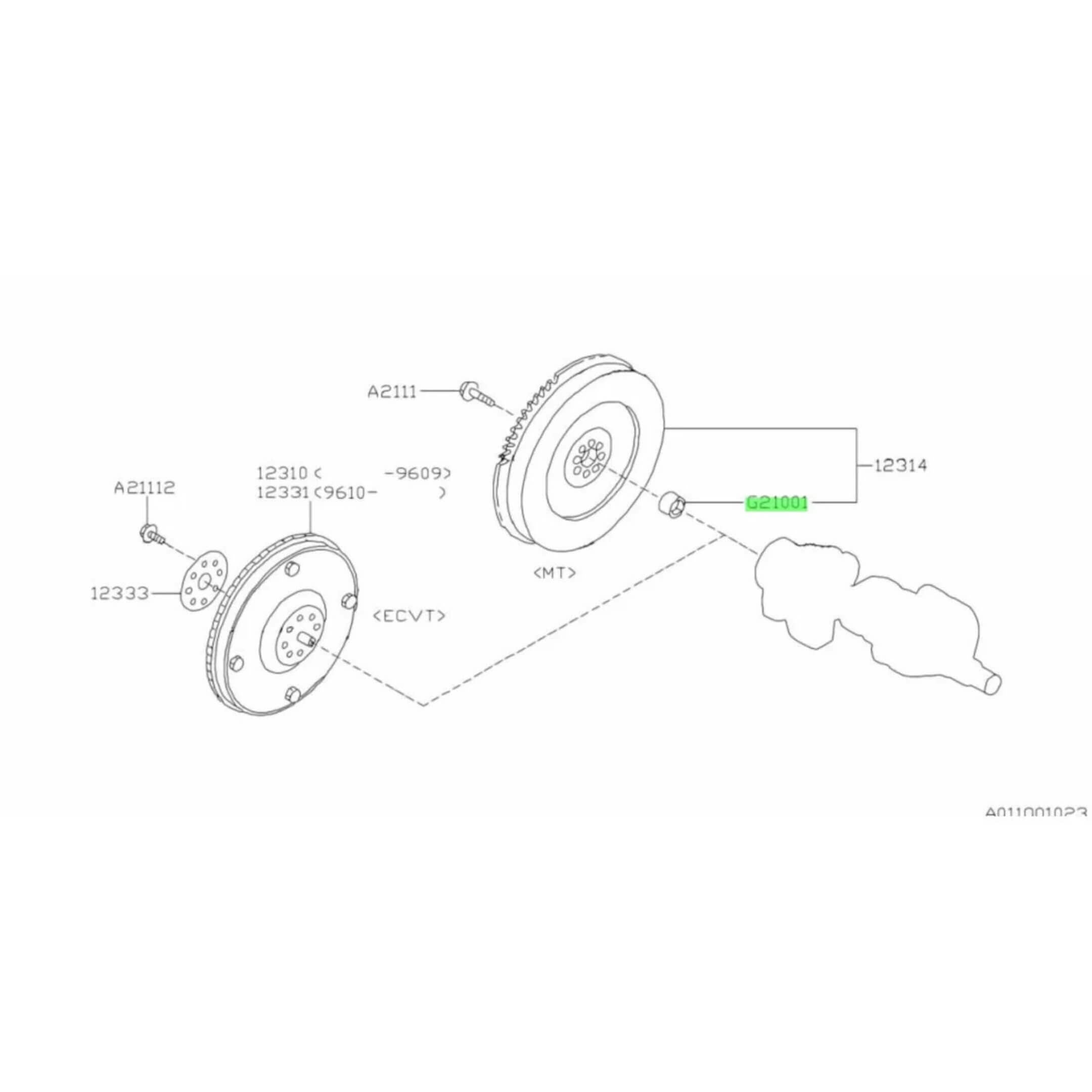 Technical diagram of Clutch Pilot Bearing for Subaru Sambar Truck TT1, TT2 models (1999-2012), showcasing assembly components and part numbers.