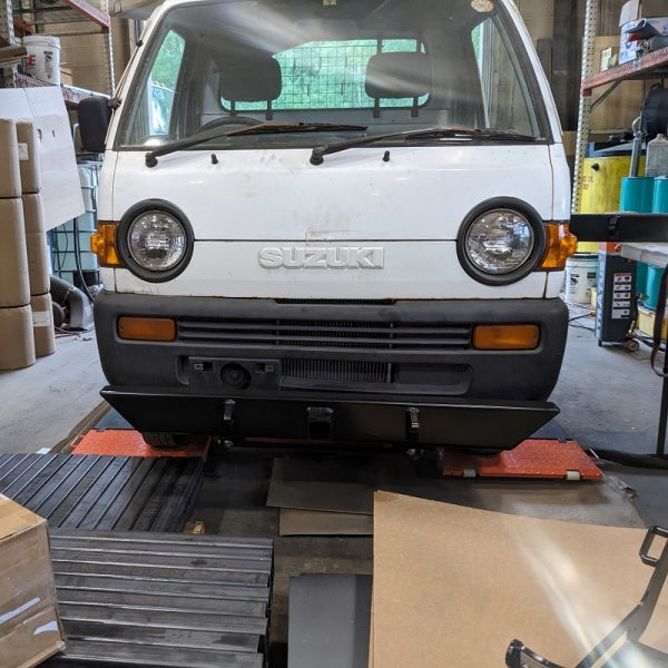 Suzuki Carry Front Bumper with 2” Receiver, Type B, for DD51T Models (1991-1999), featuring a durable black finish.